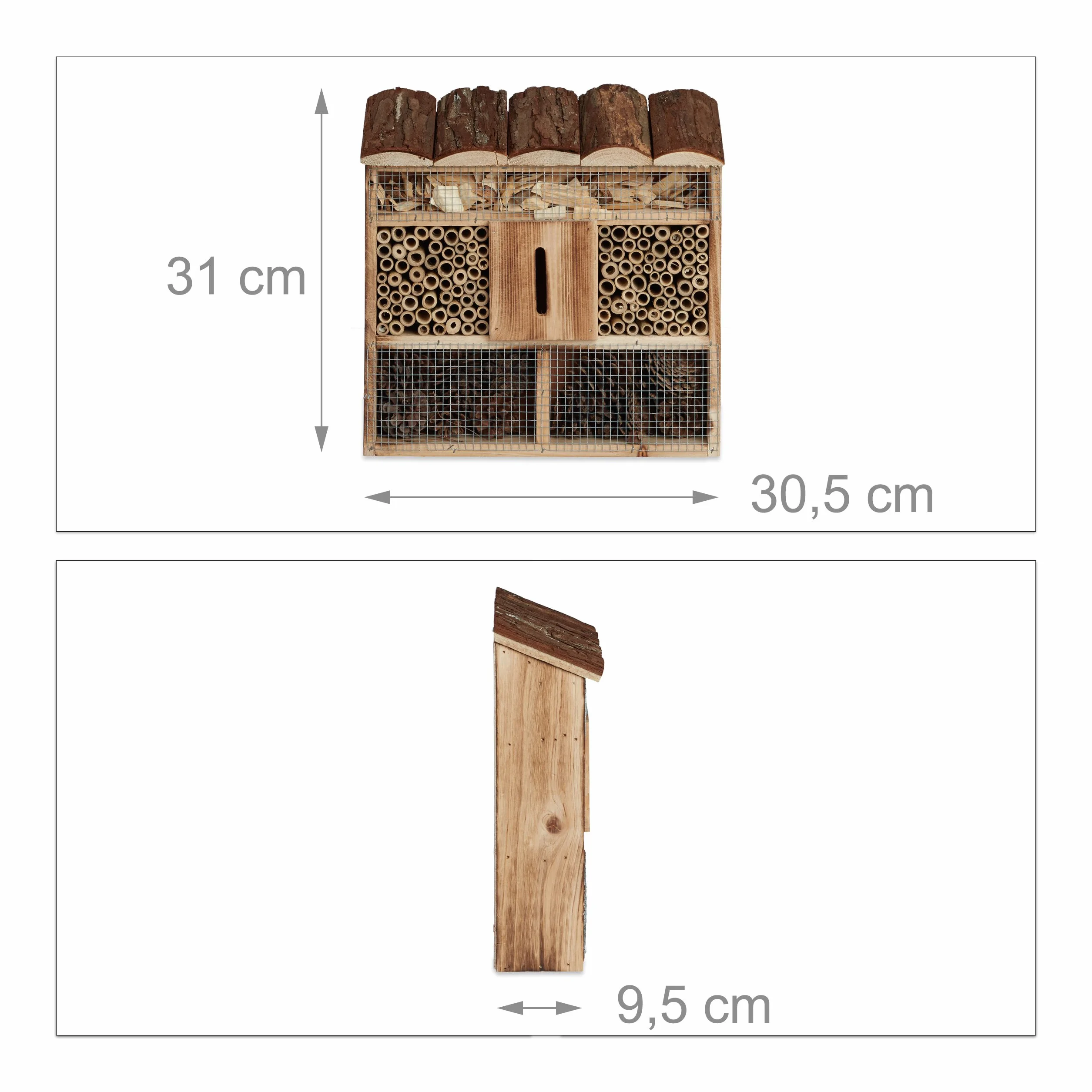 Relaxdays Wiszący hotel dla owadów, dom pszczół, domek dla motyli, drewno podpalane, wys. x szer. x gł.: 31 x 30,5 x 9,5 cm, naturalny brąz
