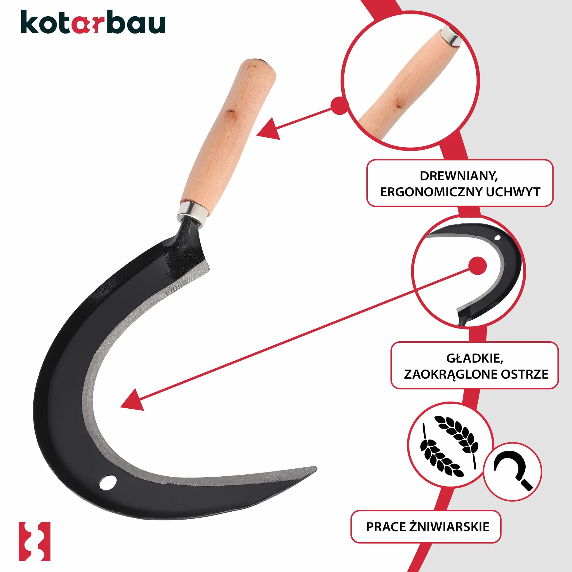 KOTARBAU® Półksiężyc okrągły sierp ogrodowy sierp ogrodowy kuty sierp sierp sierp kuty sierp kosy 235 mm