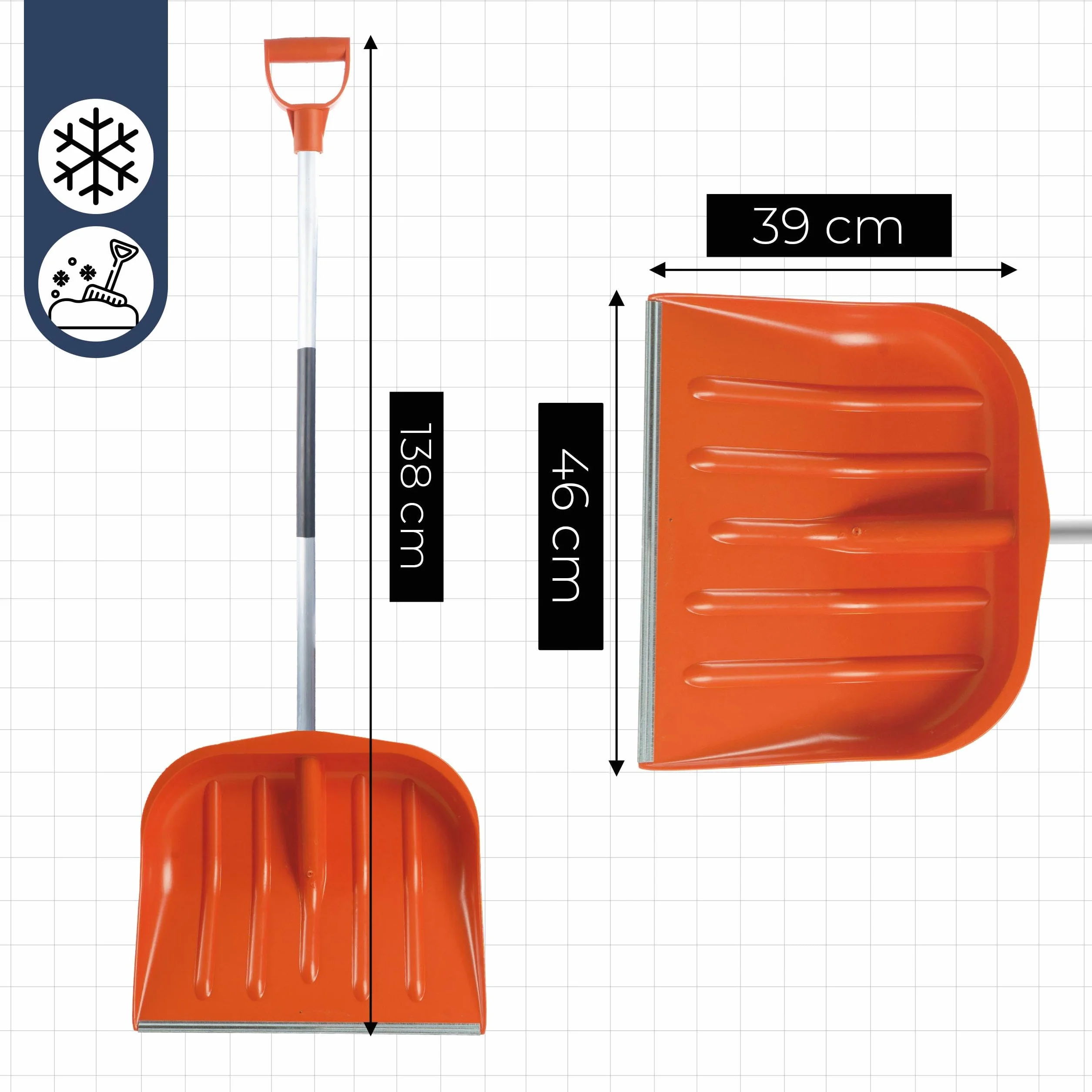 Łopata do Śniegu 138 cm Aluminiowa Szeroka 46 cm Pomarańczowa