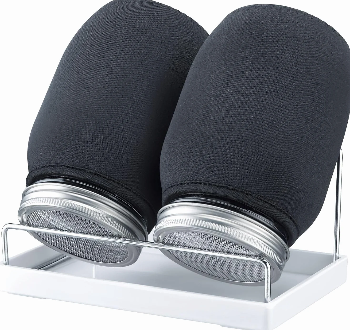 Westmark Słoik na Kiełki, Zestaw Słoików do Kiełkowania 2 szt., z Pokrywką Sitka ze Stali Nierdzewnej i Stojakiem na Ociekanie, Kiełków, Mikrogreenów, 950 ml