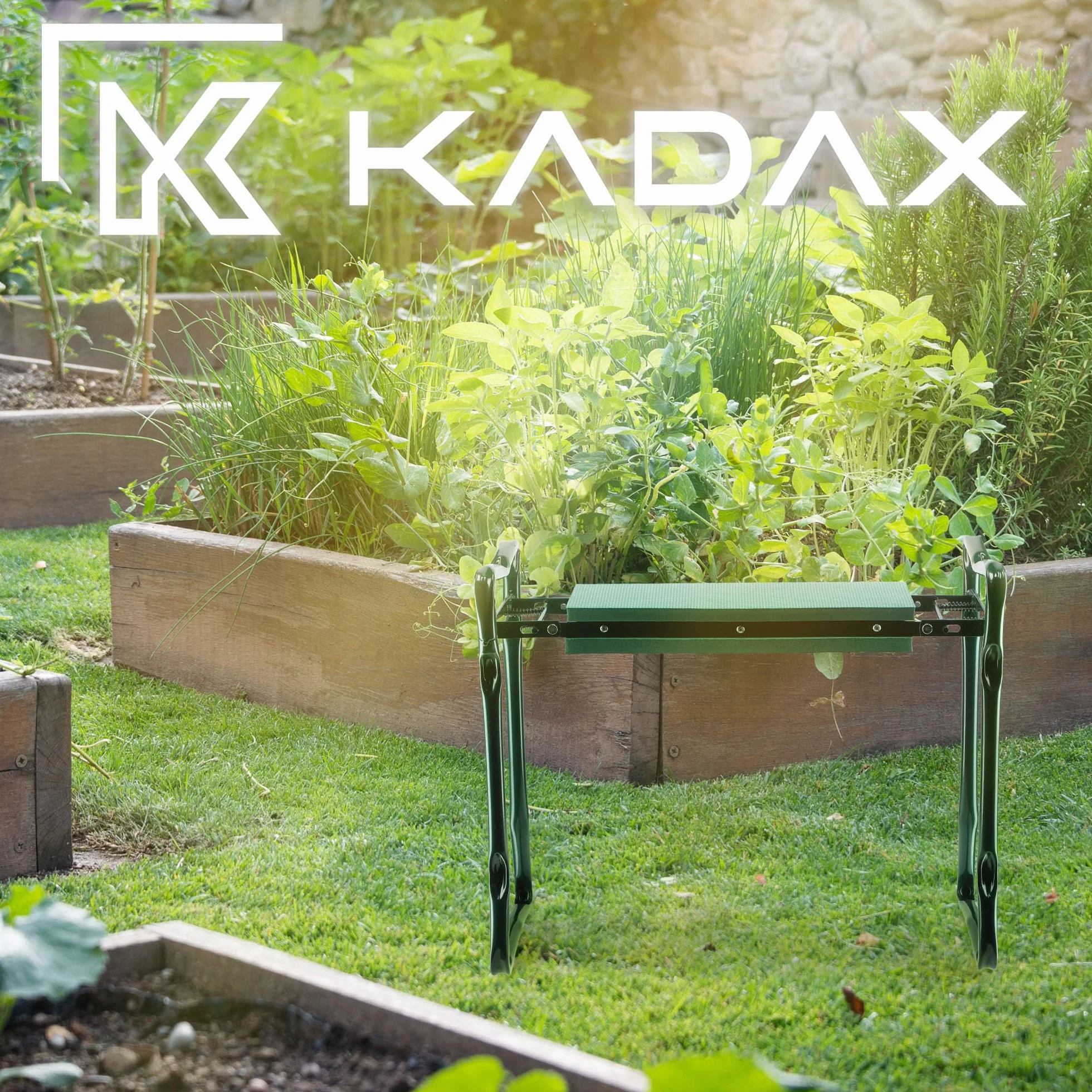 KADAX Klęcznik ogrodowy składany 2w1 - taboret/ławka do prac w ogrodzie z miękką pianką, solidna konstrukcja z uchwytami, kolor zielony (bez torby), wymiary siedziska 49x27,5 cm
