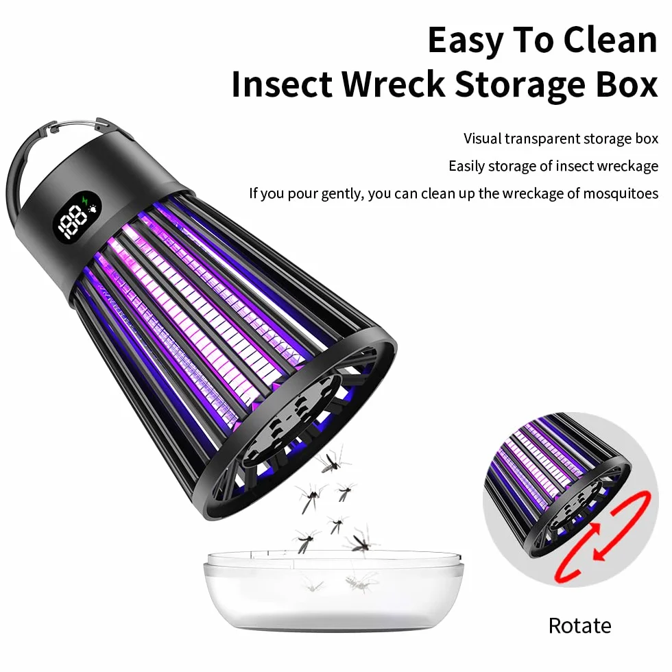 Lampa owadobójcza na komary UV 2000 V ładowalna LED kempingowa