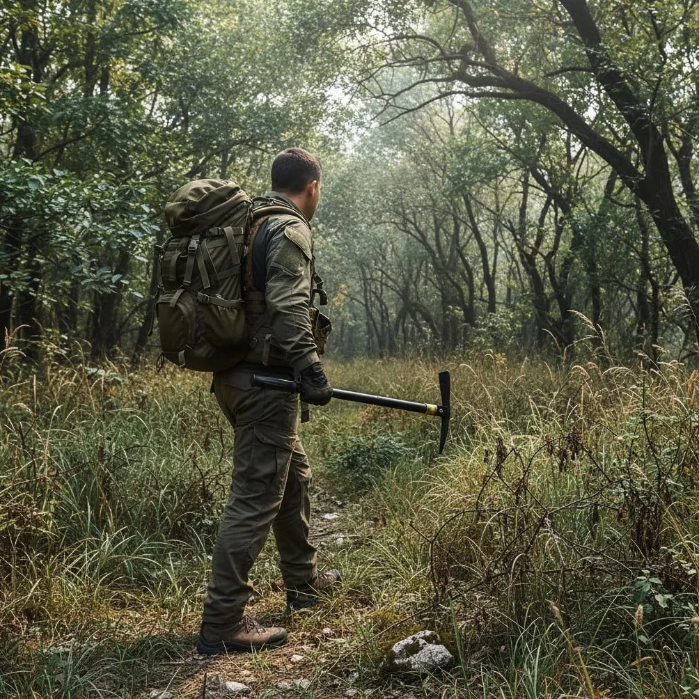 Topór taktyczny klasy survivalowej | Narzędzie wielofunkcyjne 3w1 do aktywności na świeżym powietrzu (Siekiera/Motyczka/Łopatka) | Wysokiej jakości stal węglowa z anty-wstrząsowym uchwytem | do