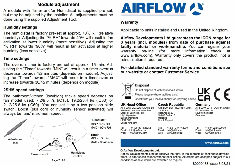Airflow 72687103 HTM iCON Plug-in Moduł wilgotności i timera do wentylatora 230V