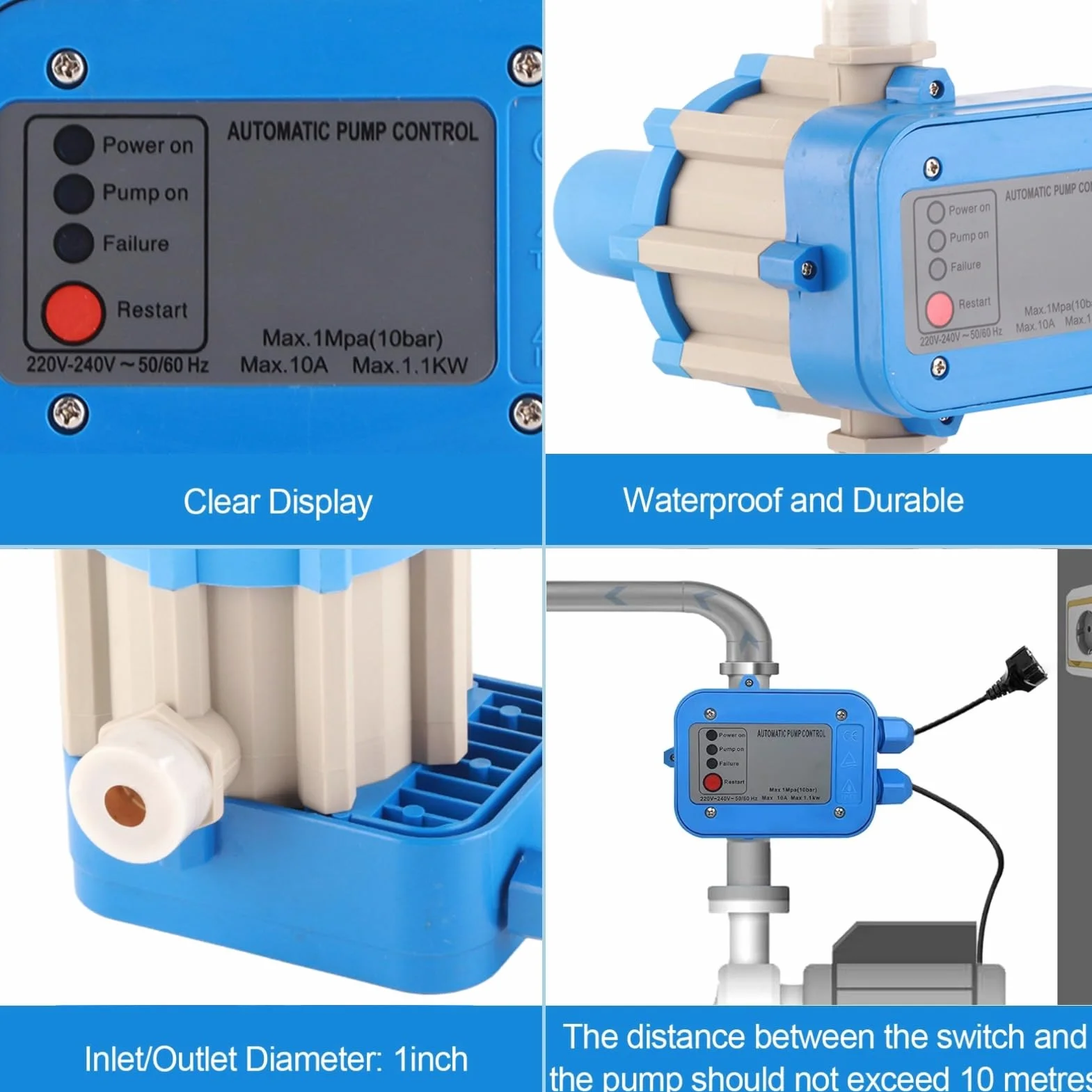 Automatische Wasserpumpensteuerung 220V-240V elektronischer Druckregler für Kreiselpumpe