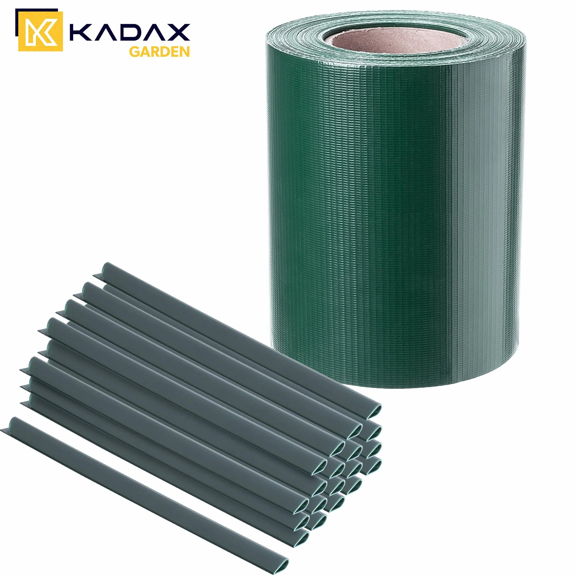 KADAX taśma maskująca PCW 35 m x 19 cm na ogrodzenie z podwójnymi prętami, osłona z 20 klipsami mocującymi, ochrona przed wiatrem, folia na płot prętowy (Zielony)
