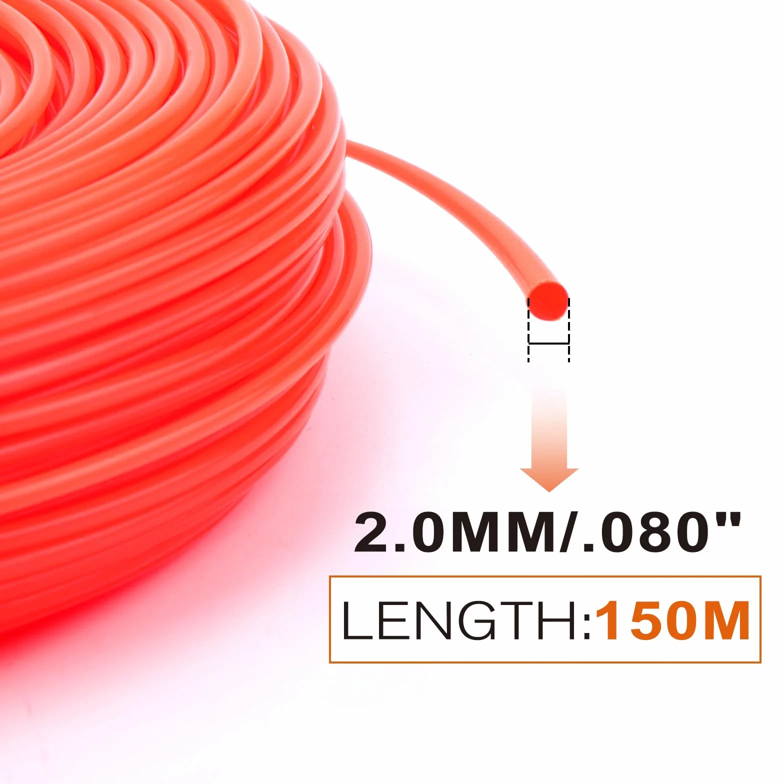 Savior Żyłka do podkaszarki do trawy, żyłka 2 mm, 160 m, okrągła żyłka nylonowa, 2 mm, żyłka do podkaszarki do trawy, trawy i chwastów, czerwona (2,0 mm, 160 m)