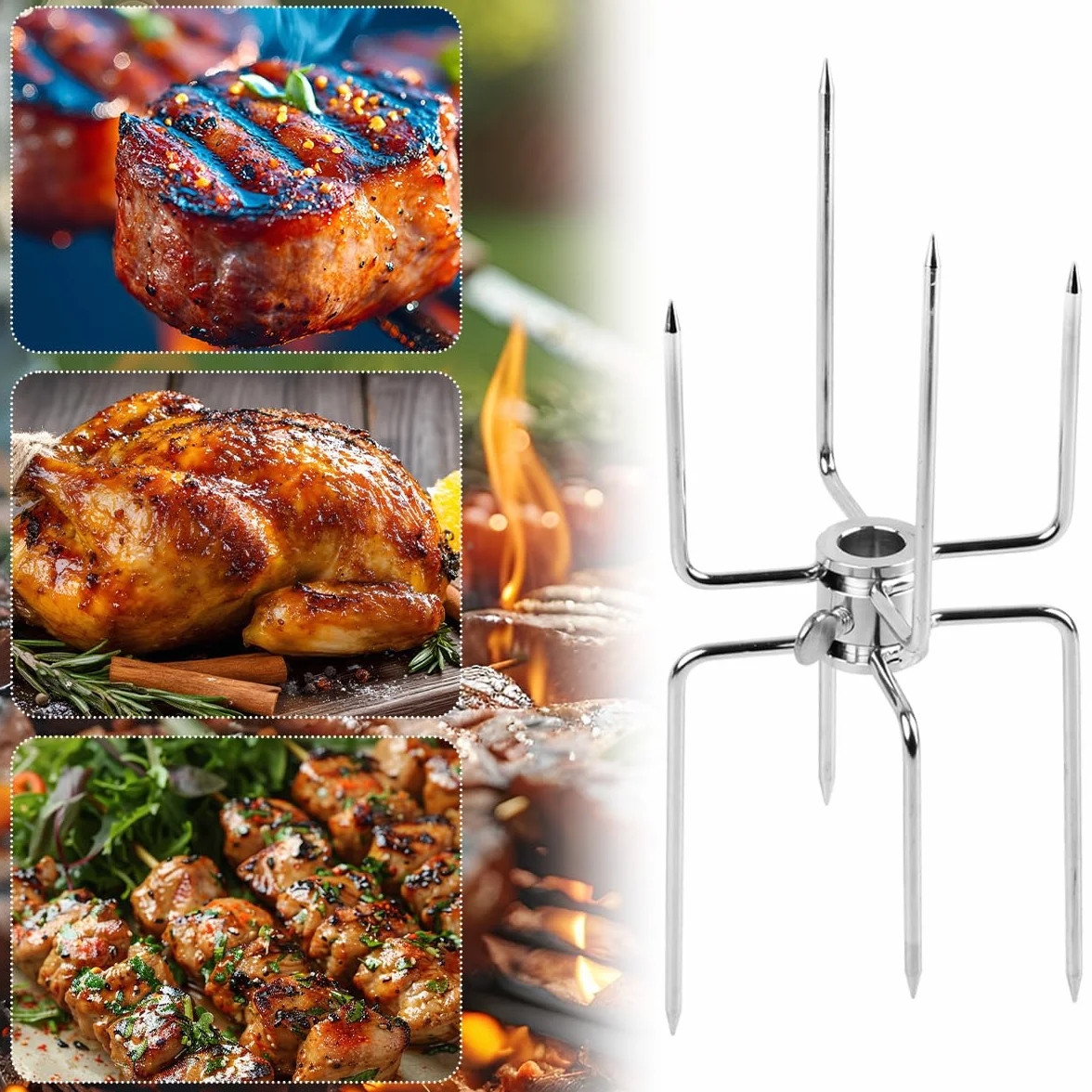 BUYGOO Widelec do pieczenia ze stali nierdzewnej podwójne końce igły do mięsa do grilla widelce do mięsa kurczaka grill szaszłyki akcesoria do rożna rożen