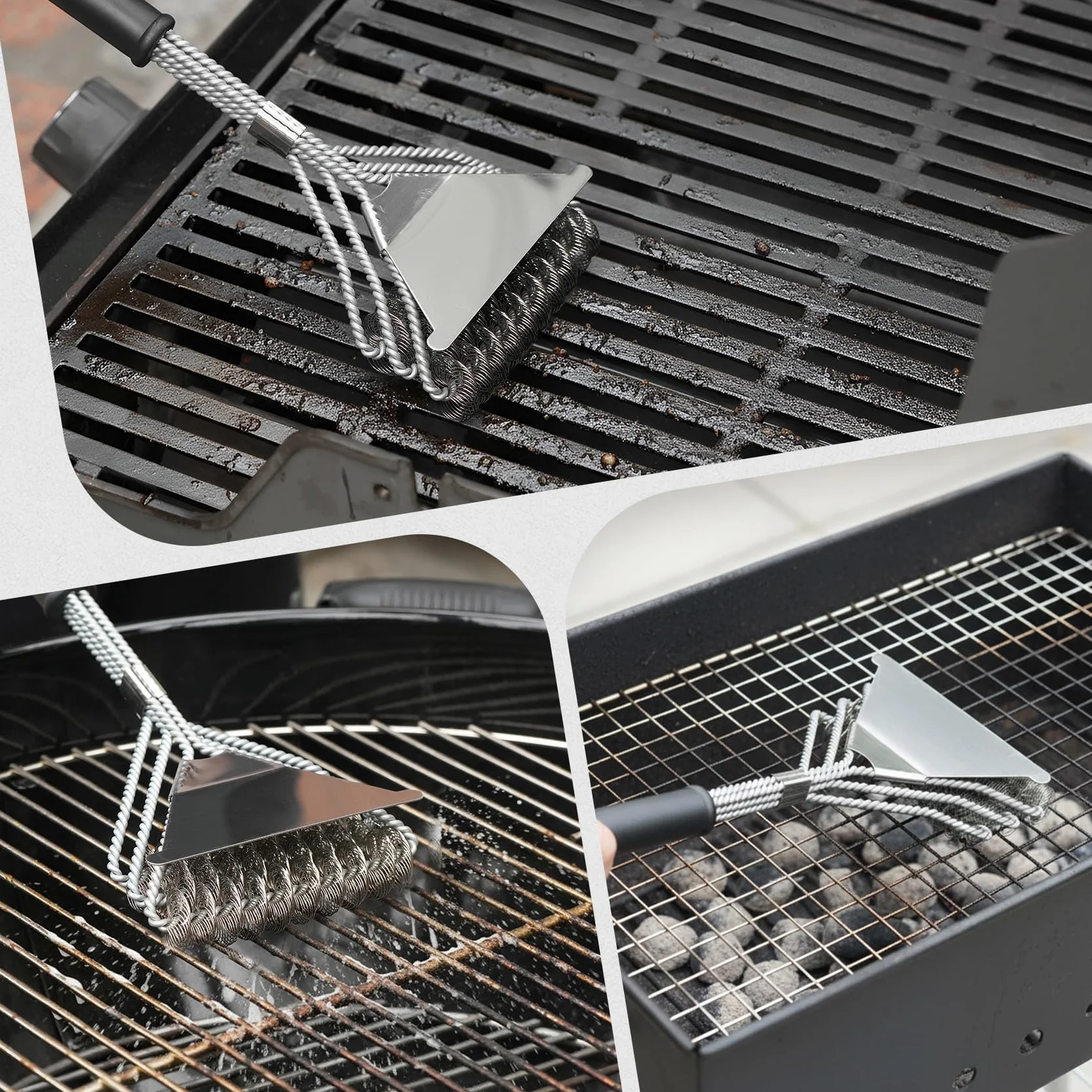 Onlyfire Zestaw do czyszczenia grilla 4-częściowy, stal nierdzewna, szczotka druciana