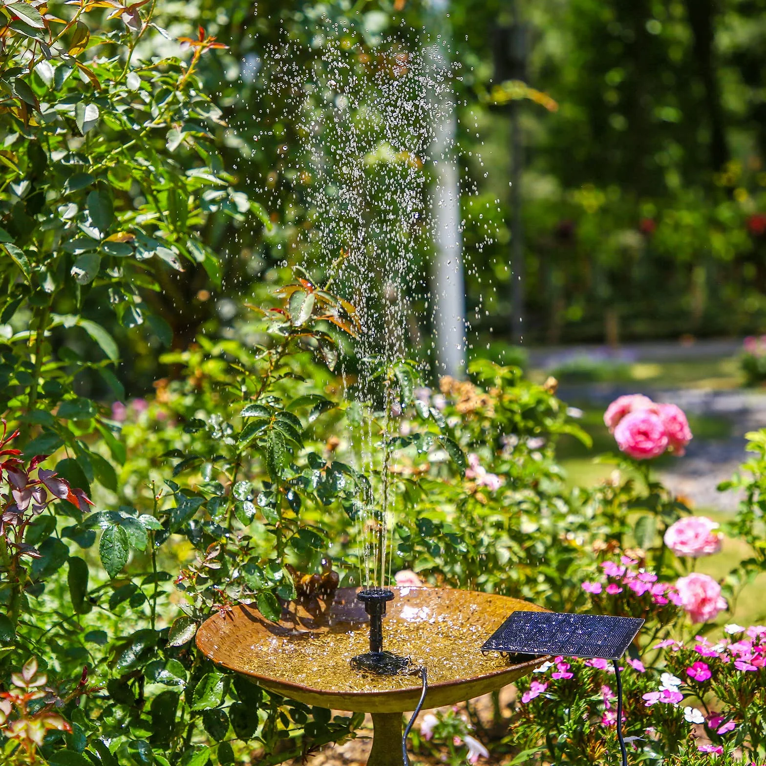AMZtime Solar Fountain 1.5W 6 Stylami Fontann DIY Solar Pond Pump for Garden Ponds