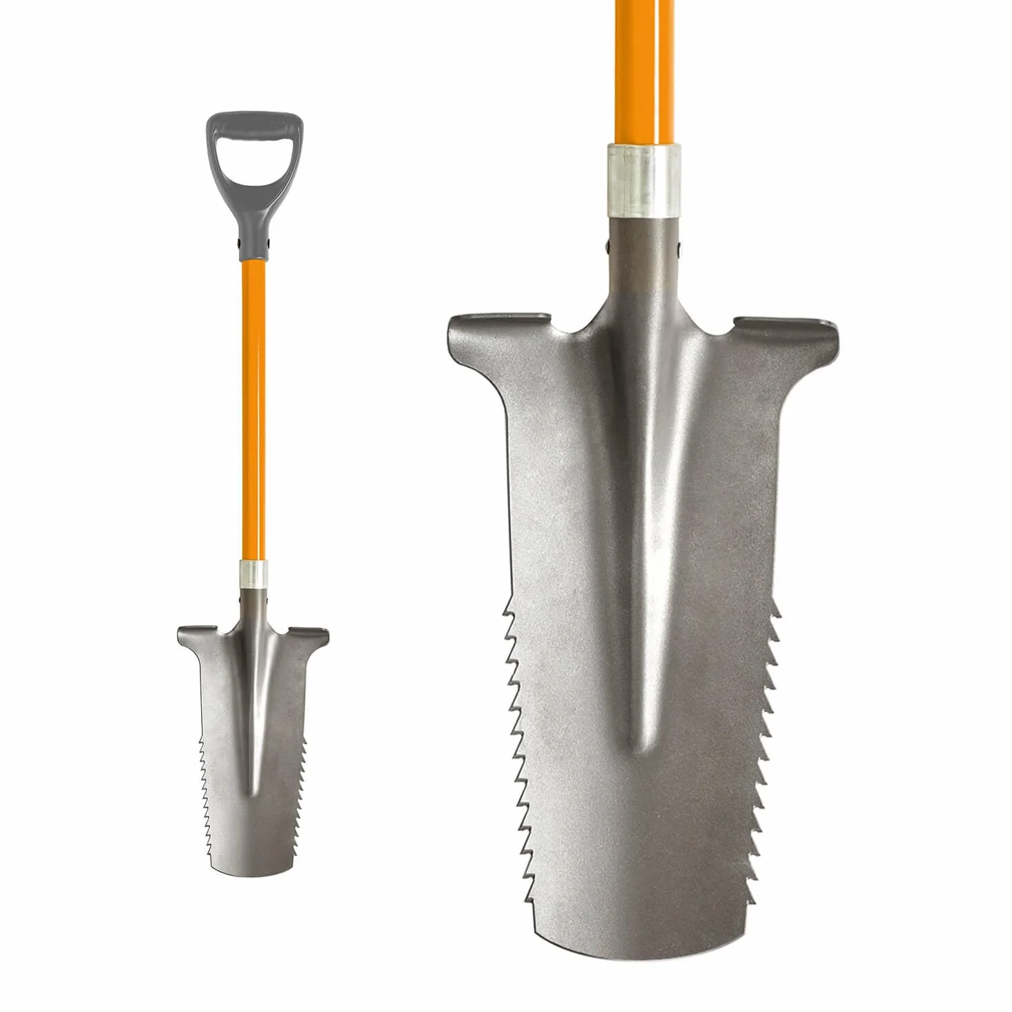 3 PAGEN® Łopata z piłą do korzeni, końcówka ze stali węglowej z ostrymi zębami, łopata ogrodnicza 114 cm, z ergonomicznym uchwytem i szeroką krawędzią do stepping - wysokiej jakości ostrze łopaty do