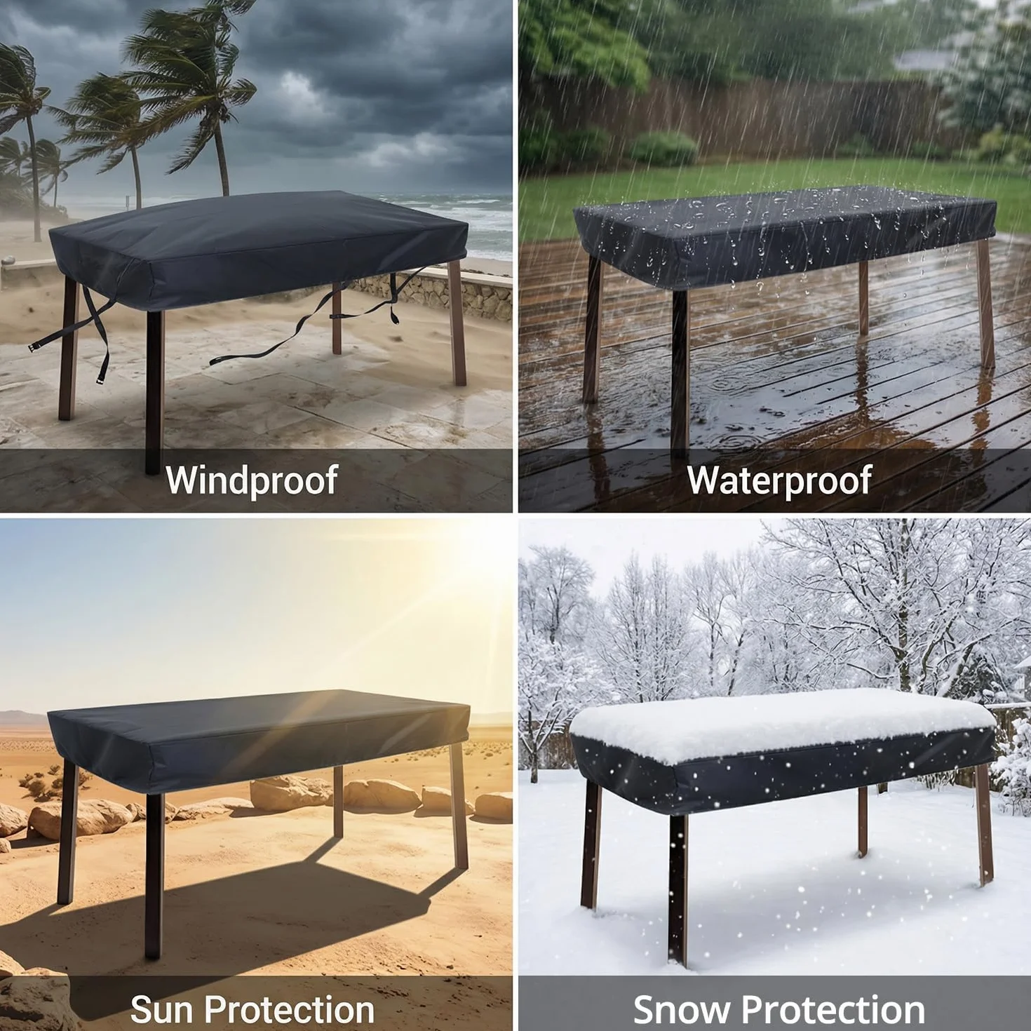 QWORK® Pokrowiec na stół ogrodowy 160 x 90 x 15 cm, Oxford 420D, wodoodporny pokrowiec na stół, na stół tarasowy, stół do jadalni i meble rattanowe