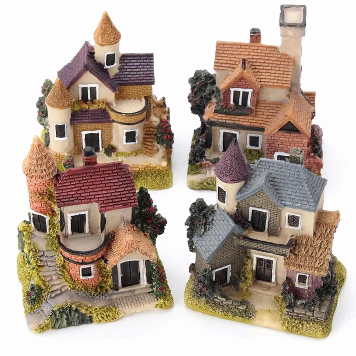 4 szt. miniaturowy dom bajka ogrodnictwo mikro krajobraz wioska kamień dom bonsai terrarium rzemiosło ozdoby akcesoria dekoracja domu żywica