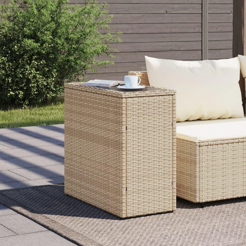 vidaXL Stolik ogrodowy ze szklanym blatem beżowy 58x27,5x55 cm