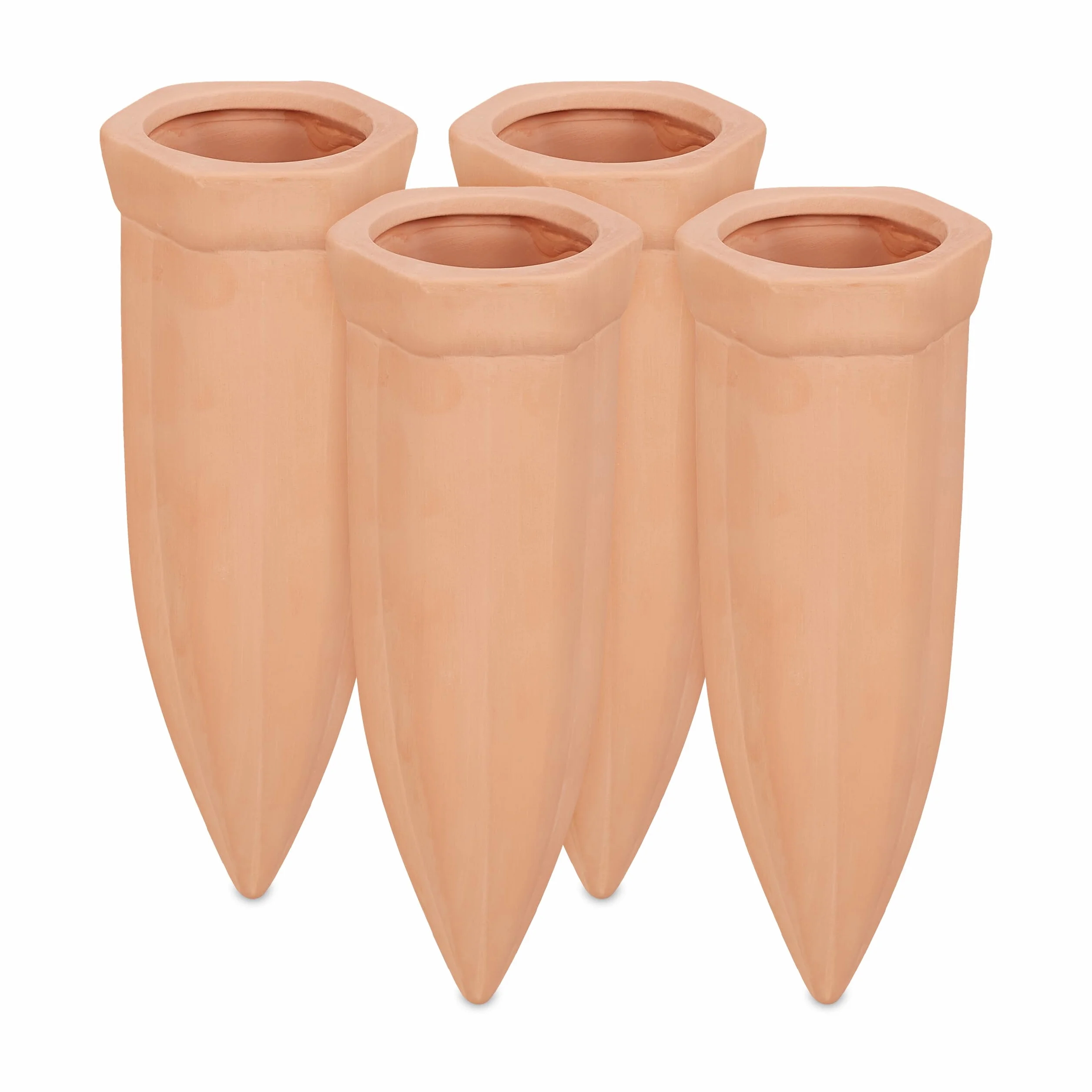 Relaxdays Zestaw 4 glinianych końcówek do podlewania butelek PET o pojemności 1,5 l, stożek do podlewania (wys. x szer. x gł.): 15 x 5,5 x 5 cm, terakota