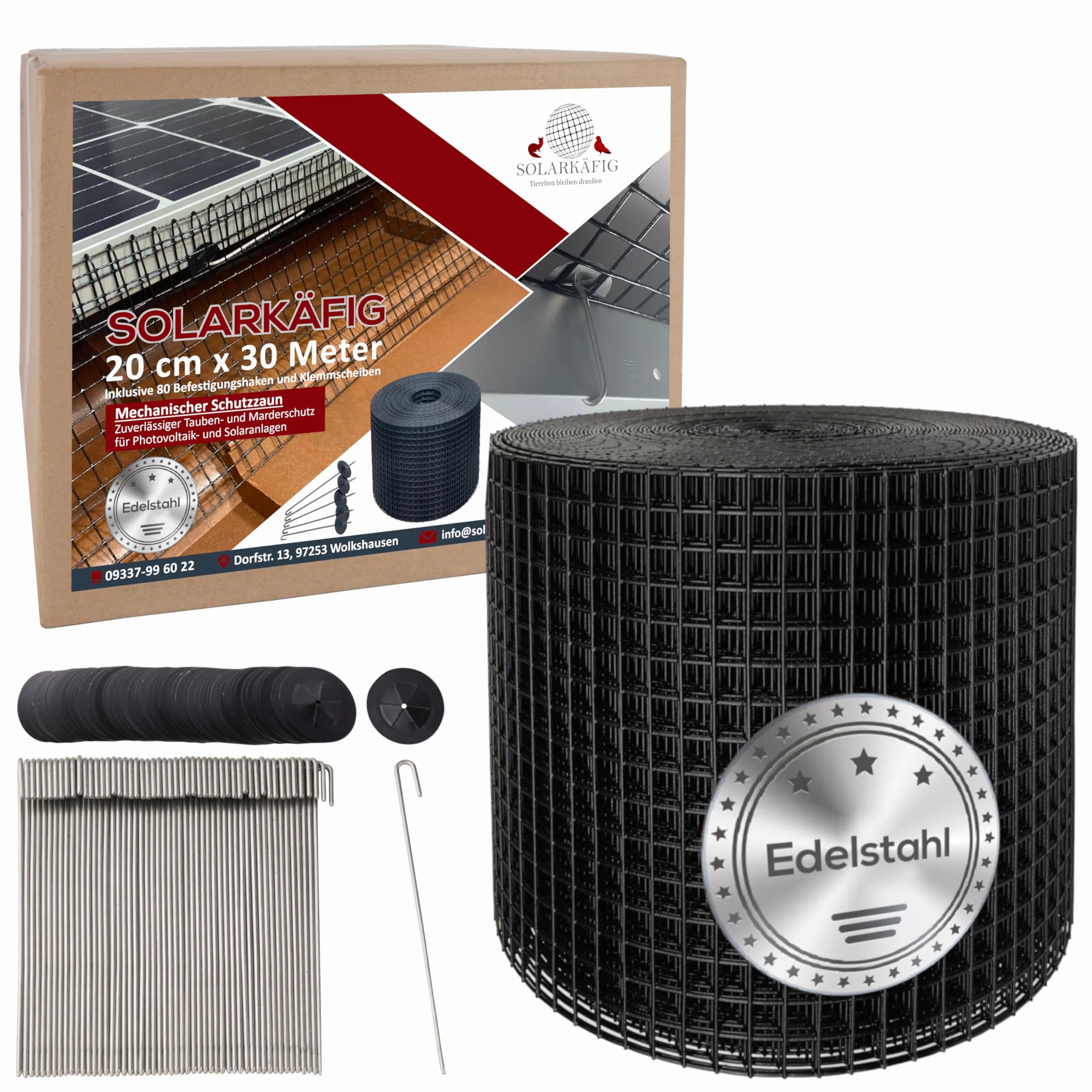 Klatka solarna ochrona przed gołębiami do instalacji solarnych 20cm x 30 metrów, STAL NIERDZEWNA (19% VAT) ochrona przed gołębiami ochrona przed ptakami instalacja PV – ochrona przed kunami ochrona