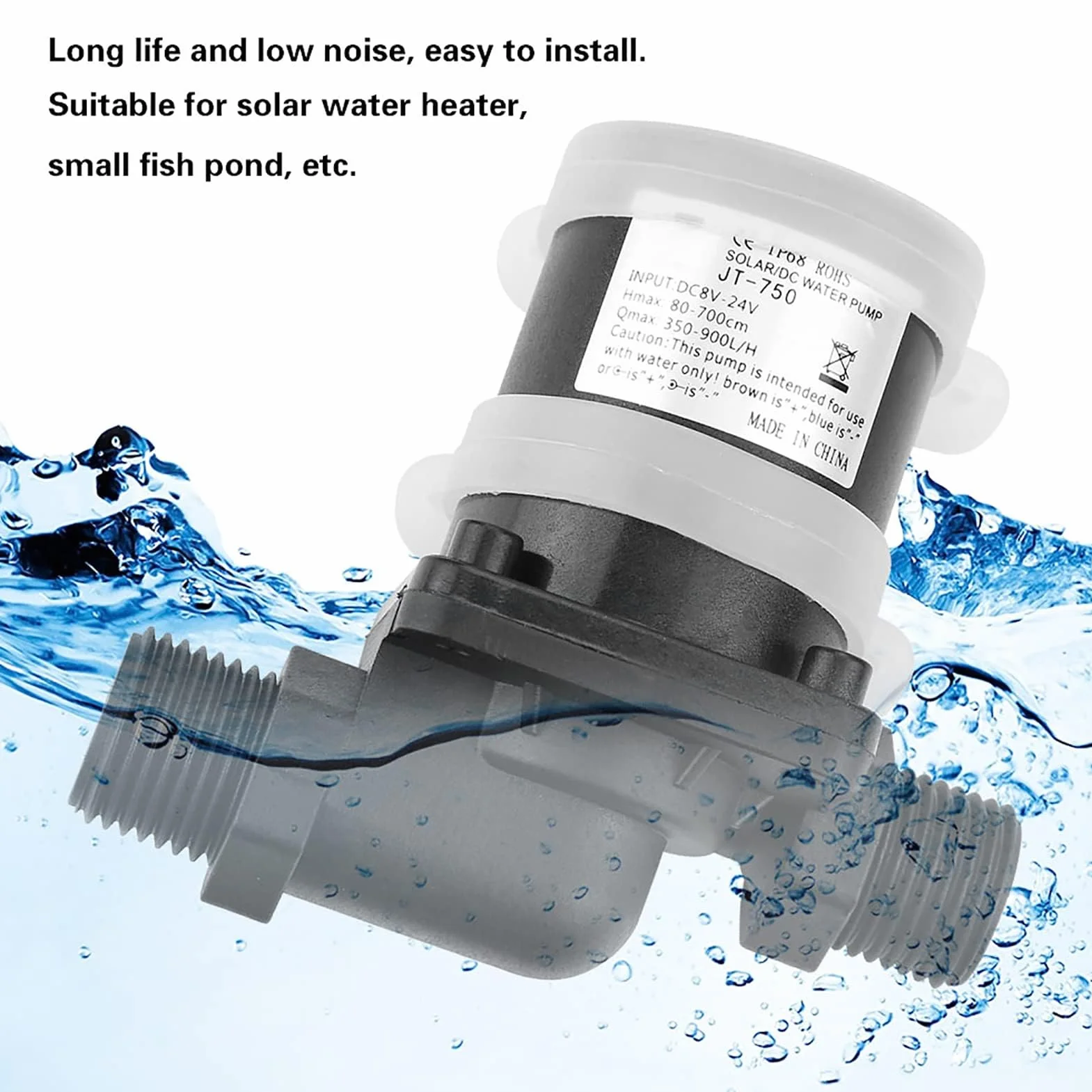 DC 24V bezszczotkowa pompa wodna do słonecznego podgrzewacza wody, mały staw rybny Akwarium ogrodowy Staw Case Fish Tank Water Fountain Entertainment, -40 ℃ ~ 100 ℃
