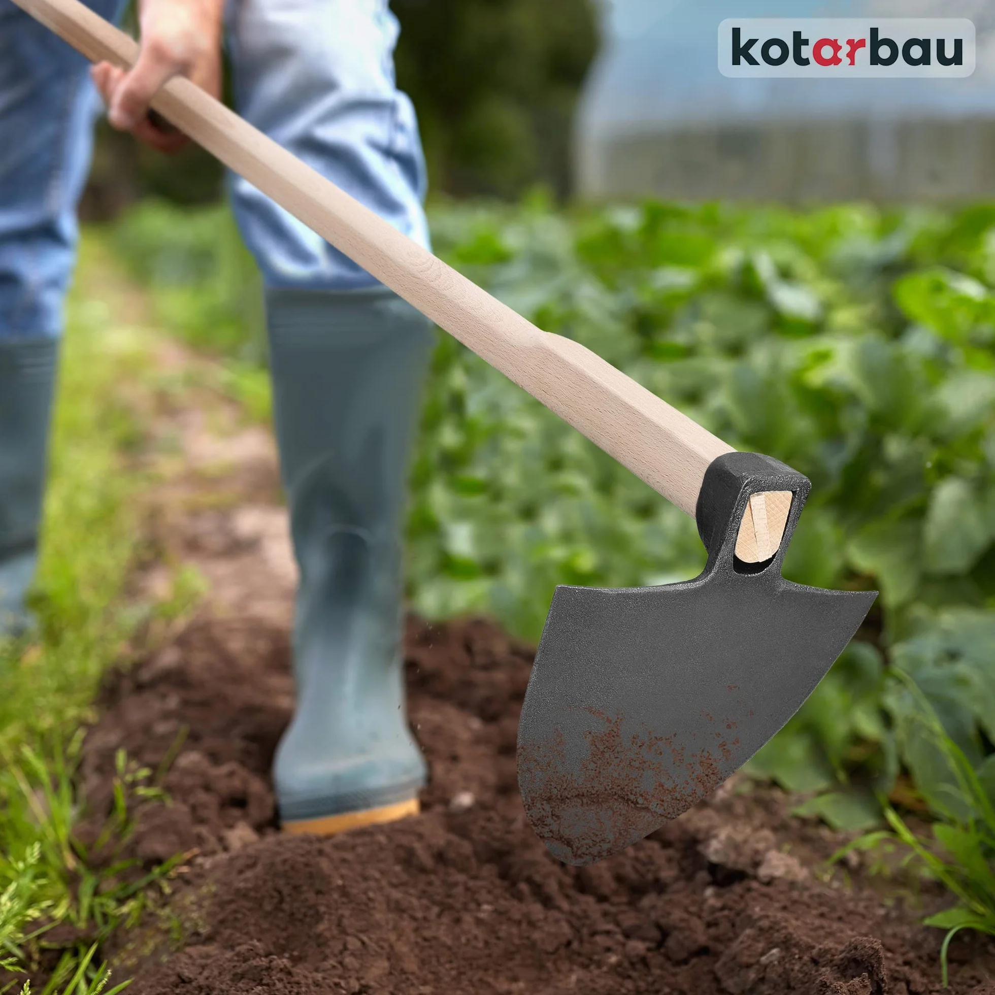 KOTARBAU® Motyka ogrodowa rozmiar z kutej stali z drewnianym trzonkiem narzędzie ogrodowe, 210mm