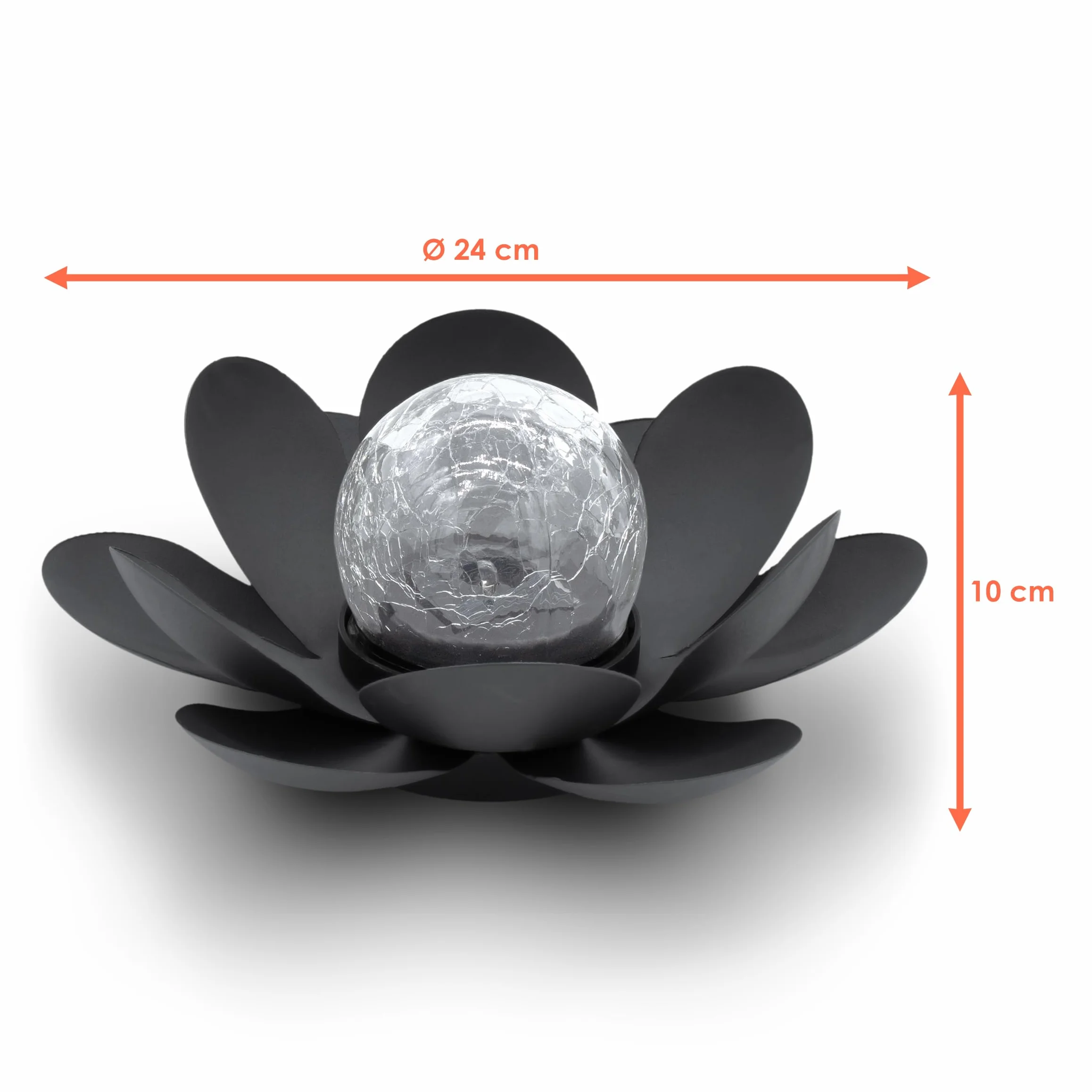 Spetebo Solarny LED kwiat lotosu lampa ogrodowa czarny kula szkła crackle 24 x 10 cm