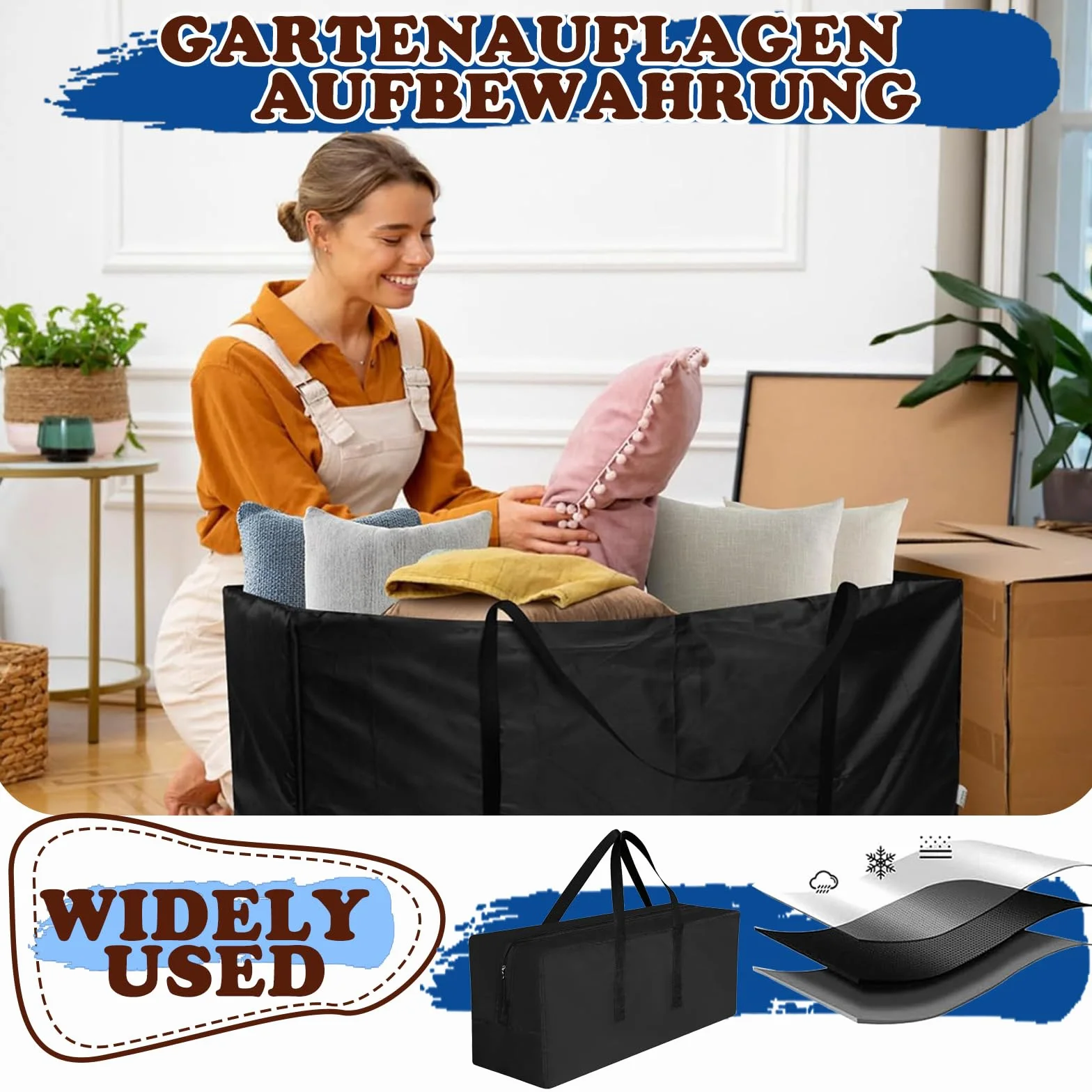 Torba do przechowywania mebli ogrodowych 173 x 76 x 51 cm duża na poduszki i kołdry