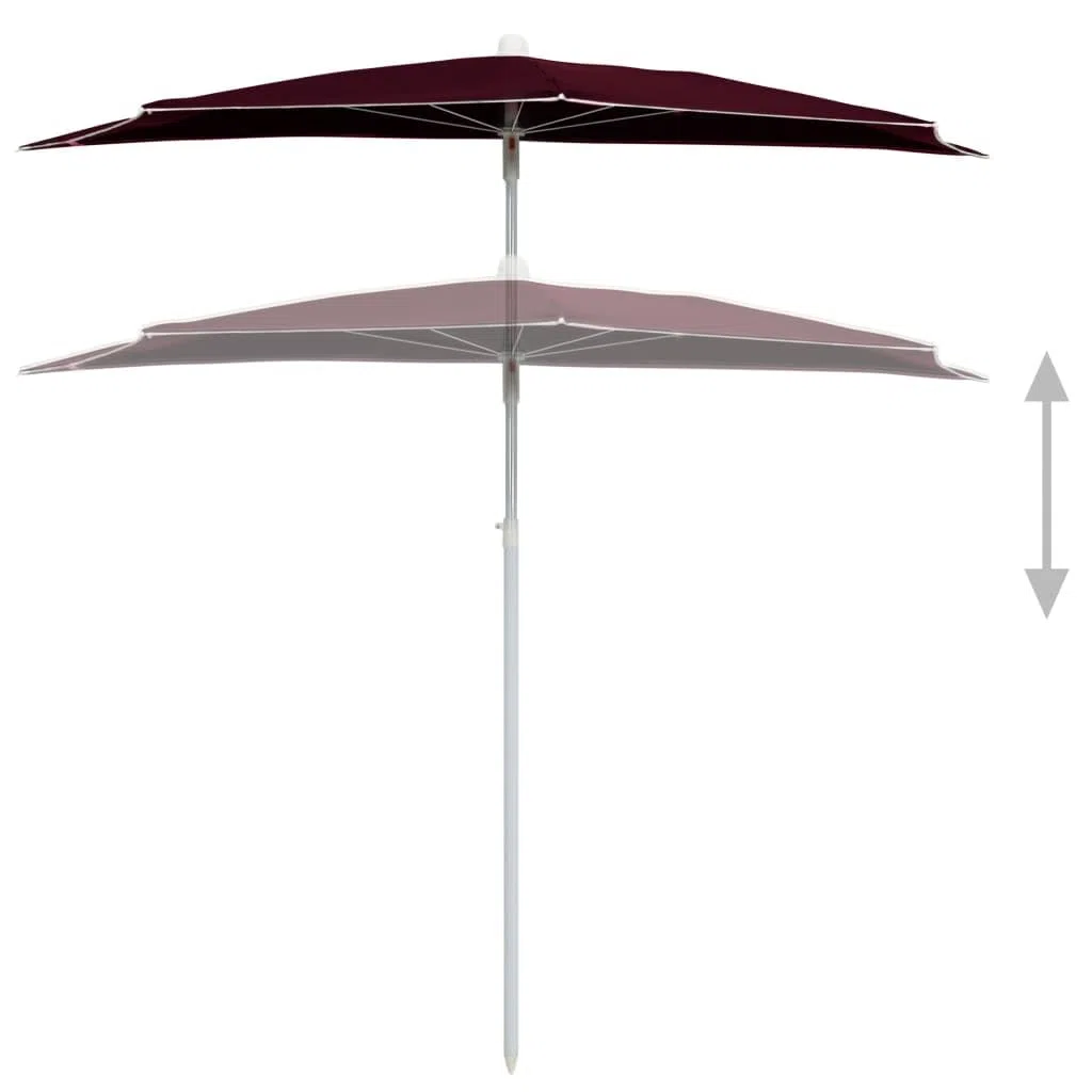 vidaXL Półokrągły parasol ogrodowy na słupku, 180x90 cm, bordowy