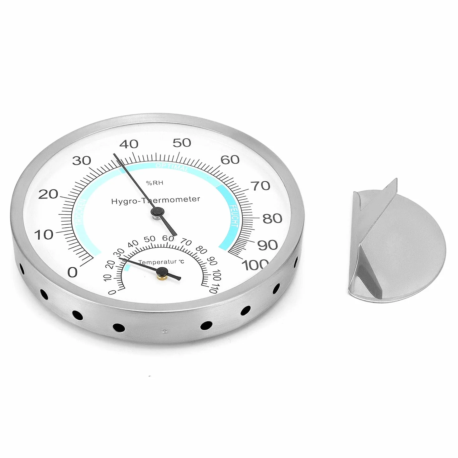 QWORK Termometr i higrometr wewnętrzny 12,5 cm, stal nierdzewna, bez baterii