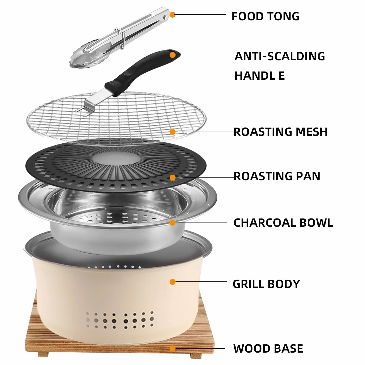 SANQIAHOME Przenośny grill na węgiel ze stali nierdzewnej, 25 cm, antypoślizgowy, okrągły, grill lub gorący garnek, wrząca woda, piec na węgiel drzewny do domu, na imprezę na świeżym powietrzu,