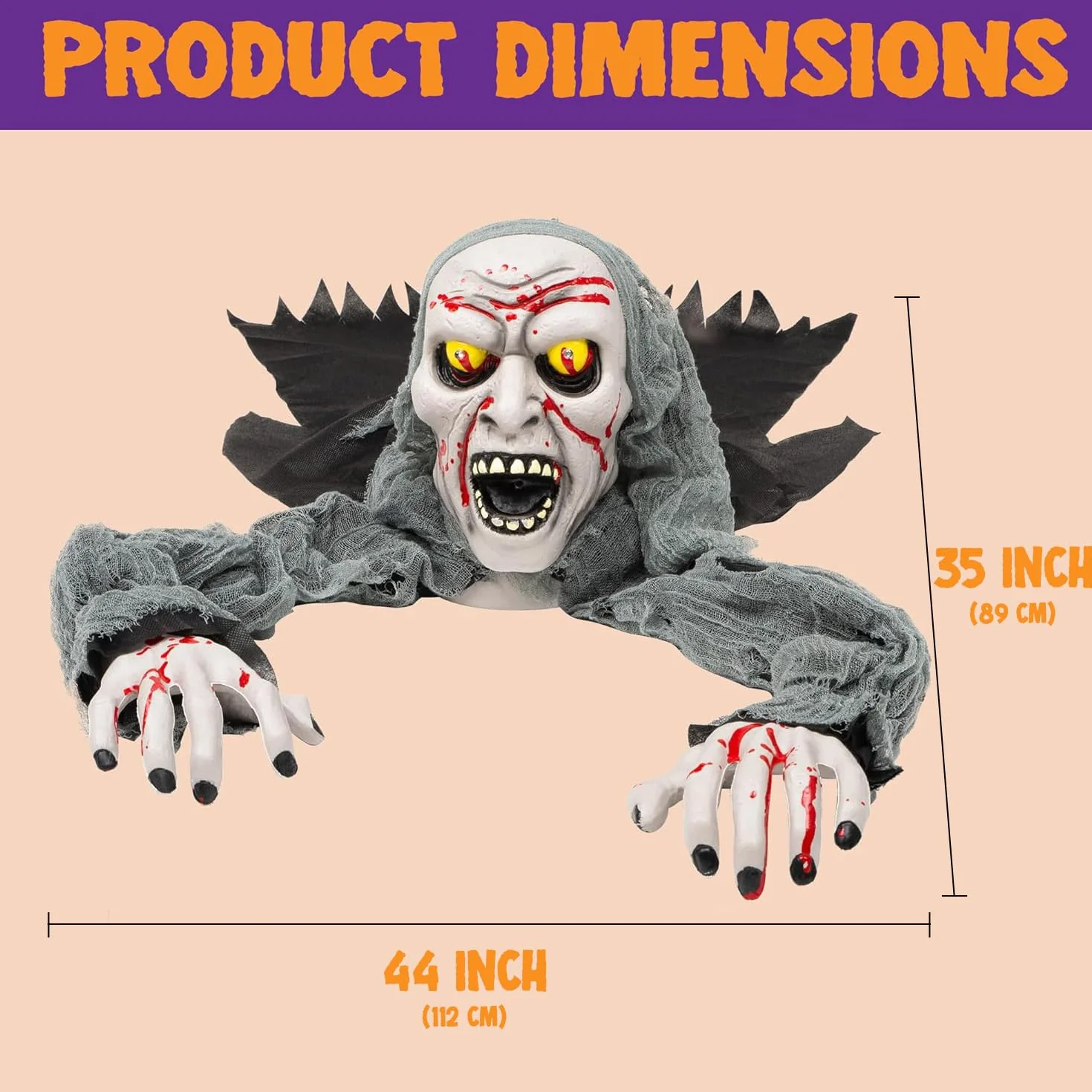 JOYIN Halloween Light-Up Zombie Groundbreaker animowany plamą krwi i przerażającym dźwiękiem na zewnątrz, trawnik, podwórko, dekoracja patio, dekoracja nawiedzonego domu