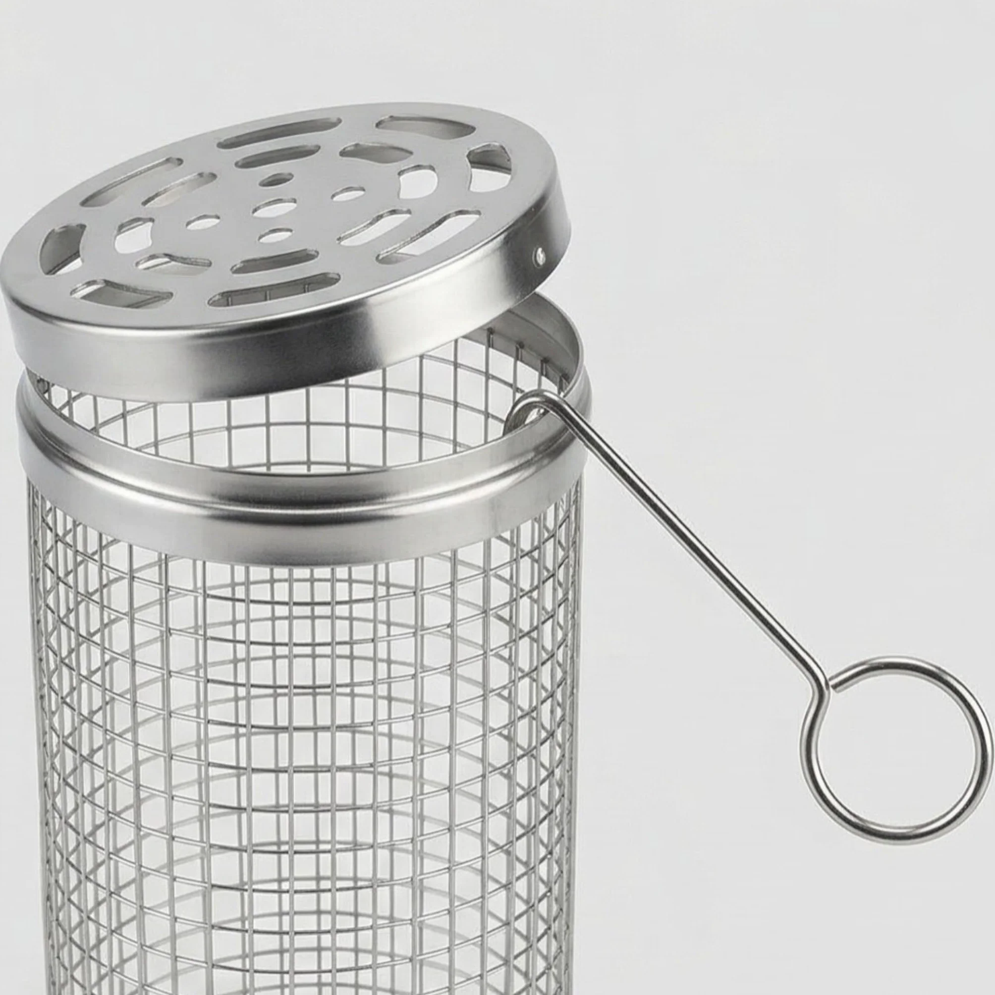 MIJOMA Walcowy kosz do grilla 9 x 20 cm – cylindryczny kosz do grilla ze stali szlachetnej – do warzyw, krewetek i małych składników grillowych podczas grillowania na BBQ, kempingu i grillowania na