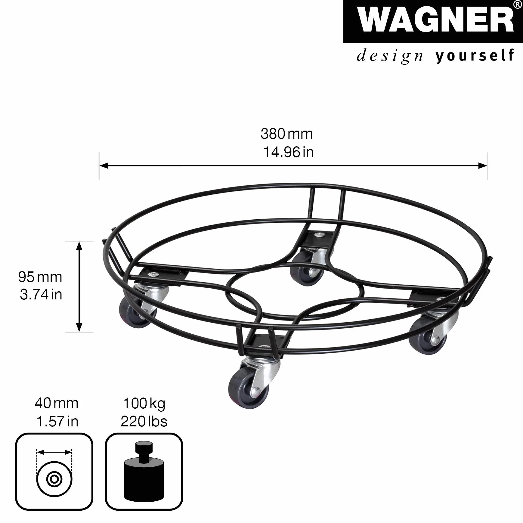 WAGNER Black Edition 20093401 podstawka pod rośliny do użytku na zewnątrz i we wnętrzach, kolor czarny