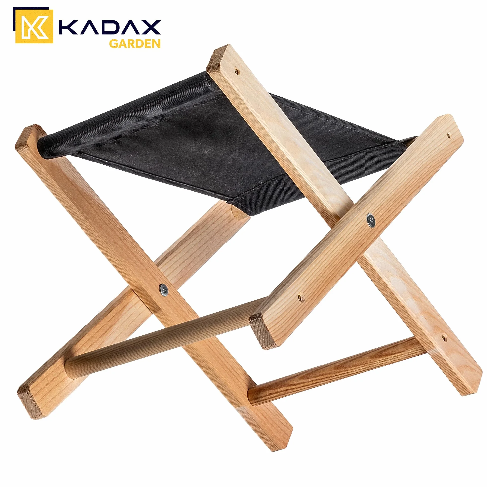 KADAX Taboret składany drewniany 31x31cm czarny, udźwig 100 kg, stabilna konstrukcja, do ogrodu, balkonu, tarasu i na kemping