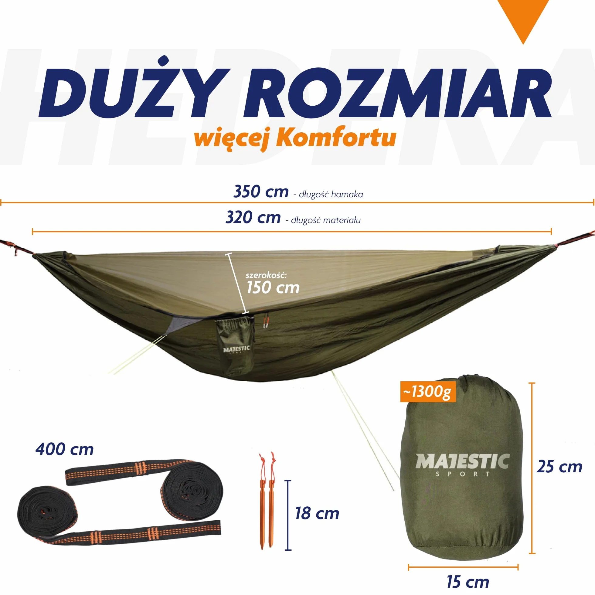 Hedera hamak z moskitierą, lekki, przenośny, na wycieczki w góry, w lesie, łatwy montaż, kemping, plaża, hamak turystyczny, na zewnątrz, 330 x 150 cm, 300 kg, zielony