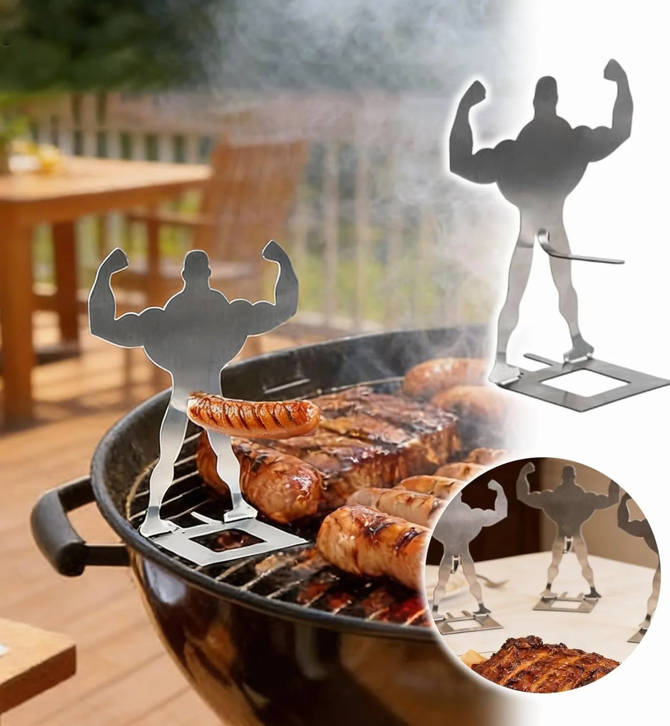 3 sztuki Funny BBQ Stand stojak na kiełbasy, stojak na kiełbasę, stojący mężczyzna, stal nierdzewna, składany, przenośny stojak na grill, piknik, imprezę, uroczystości rodzinne (A)