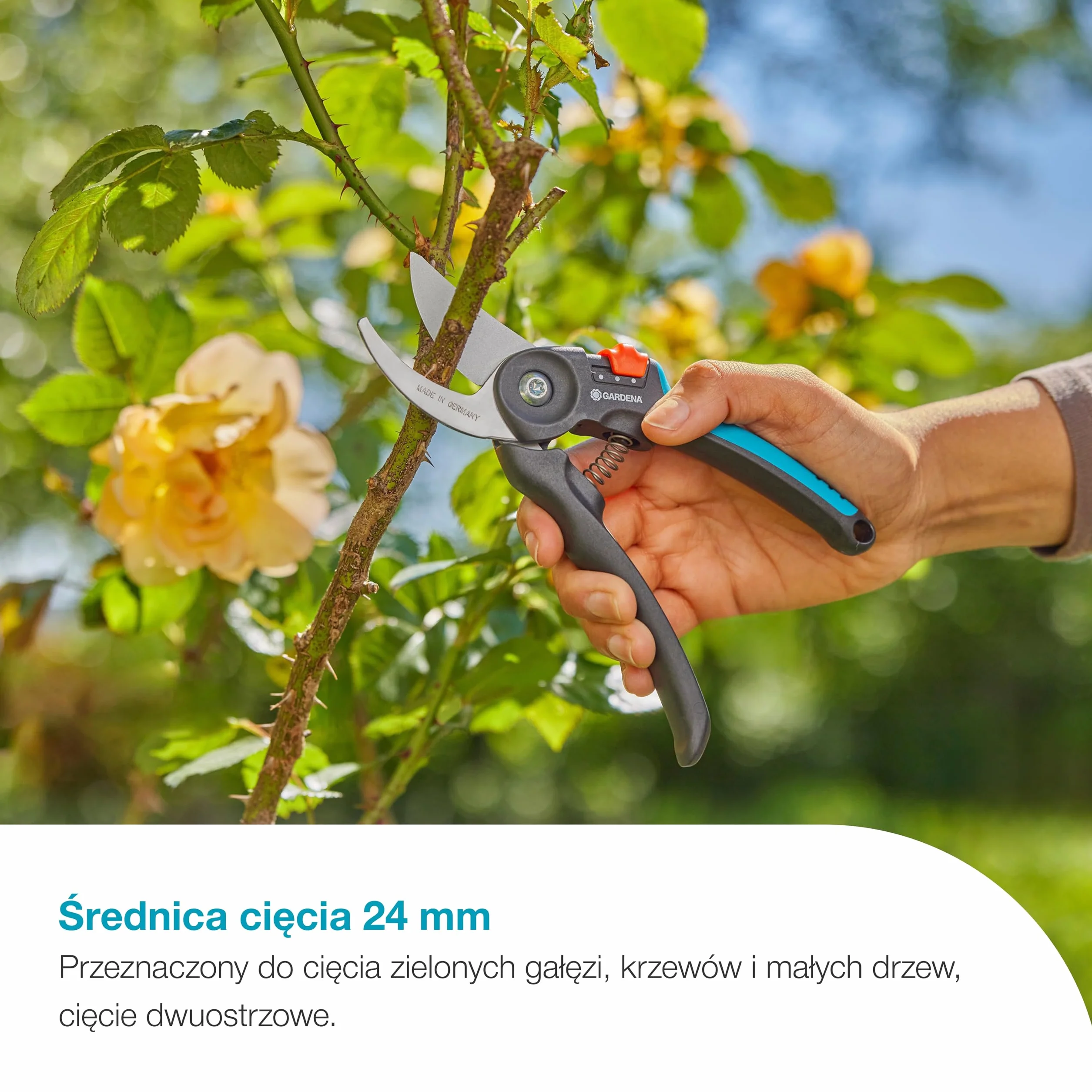 Gardena Nożyce ogrodowe PremiumCut Flex, cięcie obejściowe, do świeżego drewna, średnica cięcia 24 mm, ergonomiczne uchwyty, ostrza PowerCoating, wyprodukowano w Niemczech (12242-20)