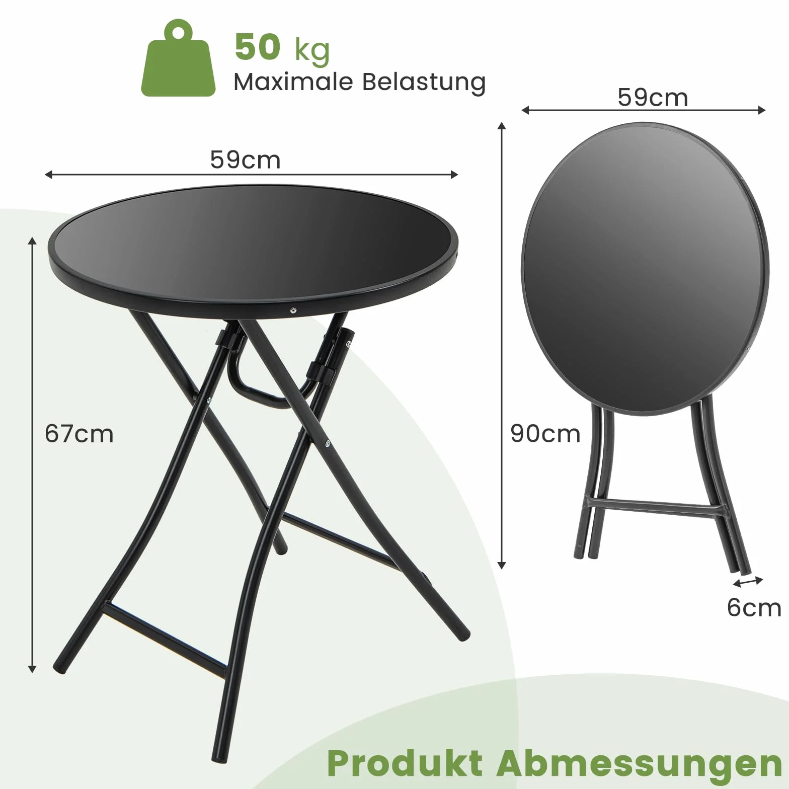 GOPLUS Stolik pomocniczy, okrągły, Ø 59 cm, stół ogrodowy, składany z metalu i szkła hartowanego, balkonowy, odporny na warunki atmosferyczne, stolik bistro, kawowy