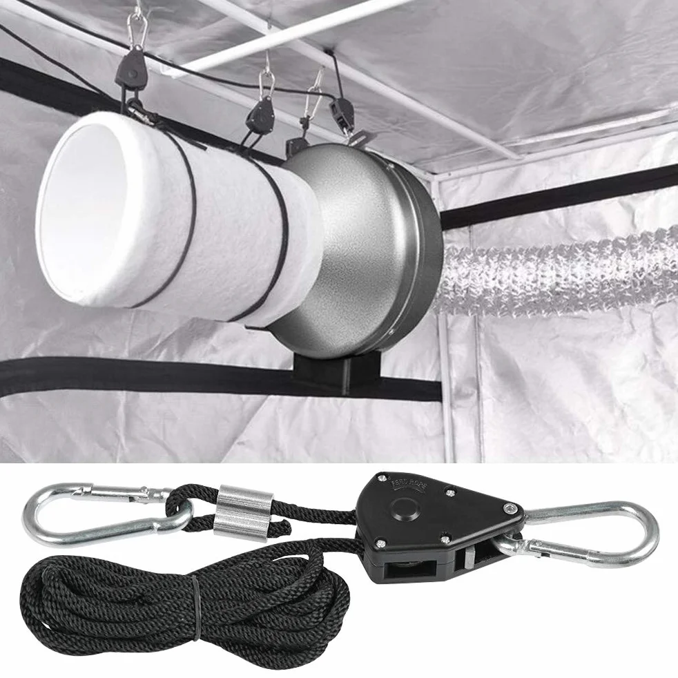 TIMESETL 4 sztuki Duty Heavy Rope grzechotka z hakiem, regulowana linka grzechotkowa do lampy roślinnej, 150 lb, regulowane woskowanie, linka zapadkowa, zawieszka