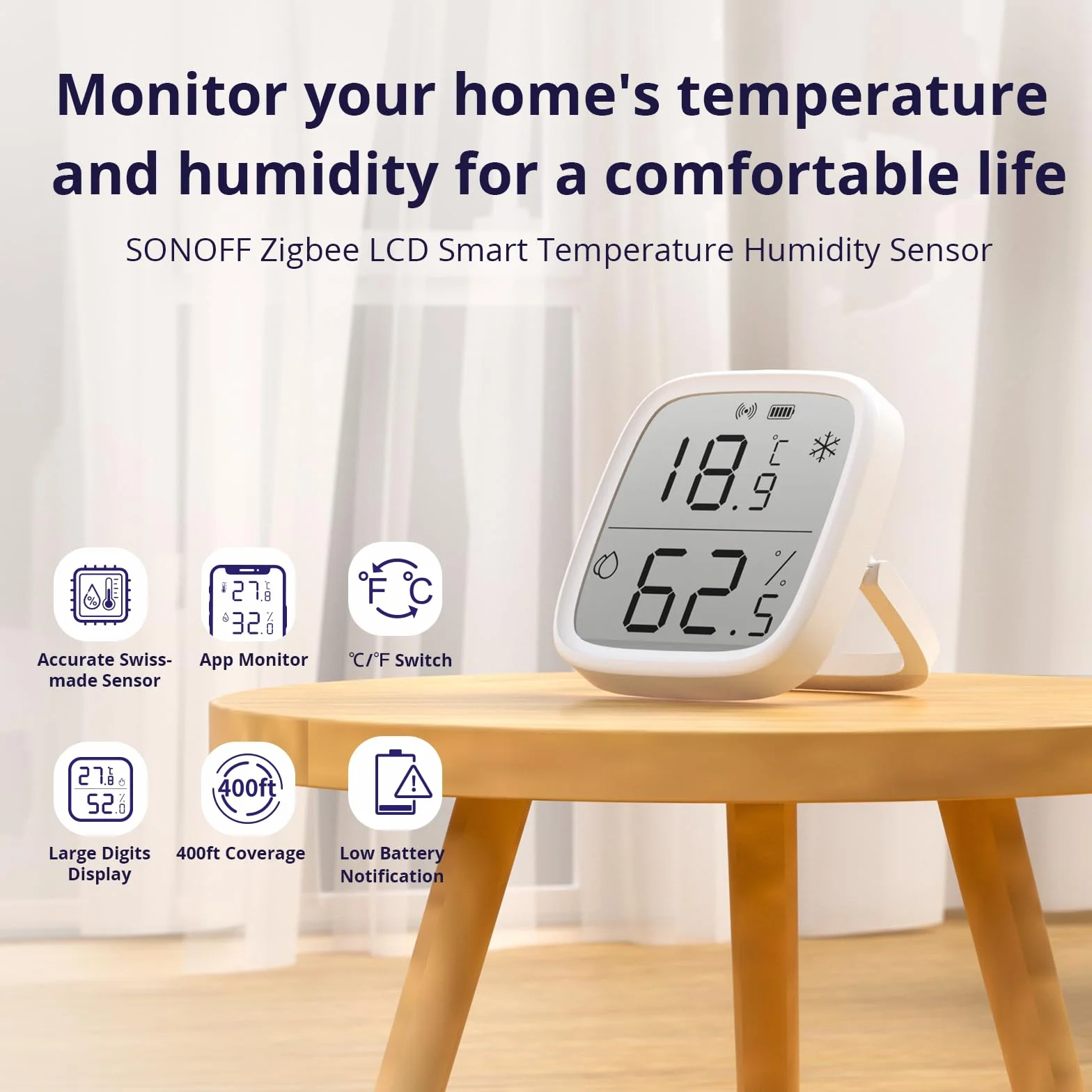 SONOFF 2Pack SNZB-02D ZigBee Mini czujnik temperatury i wilgotności termometr wewnętrzny higrometr wyświetlacz LCD kompatybilny z Alexa/Google Home