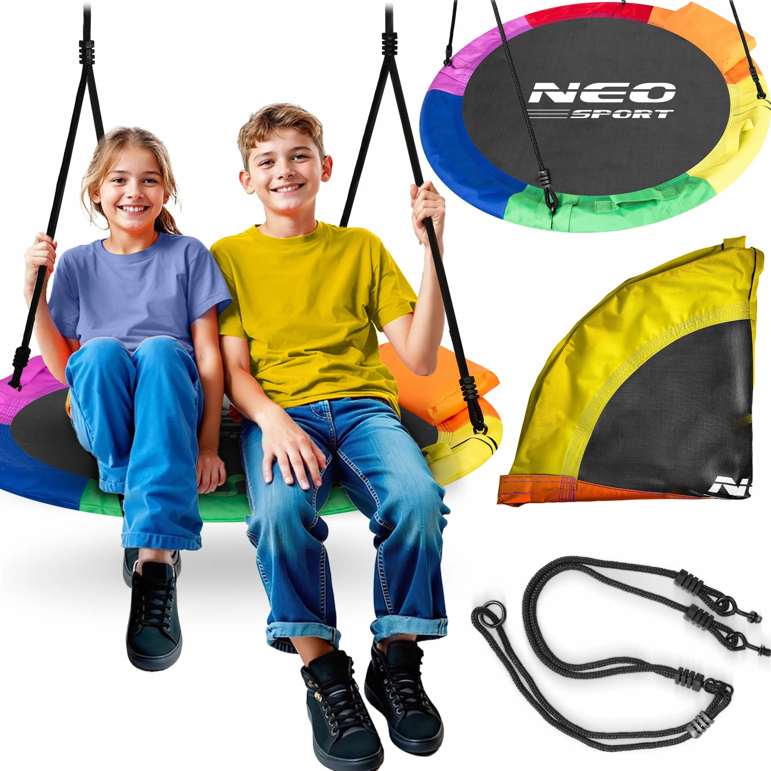 Huśtawka Ogrodowa Bocianie Gniazdo Neo-Sport 105 cm 150 kg Swingo Różnokolorowa