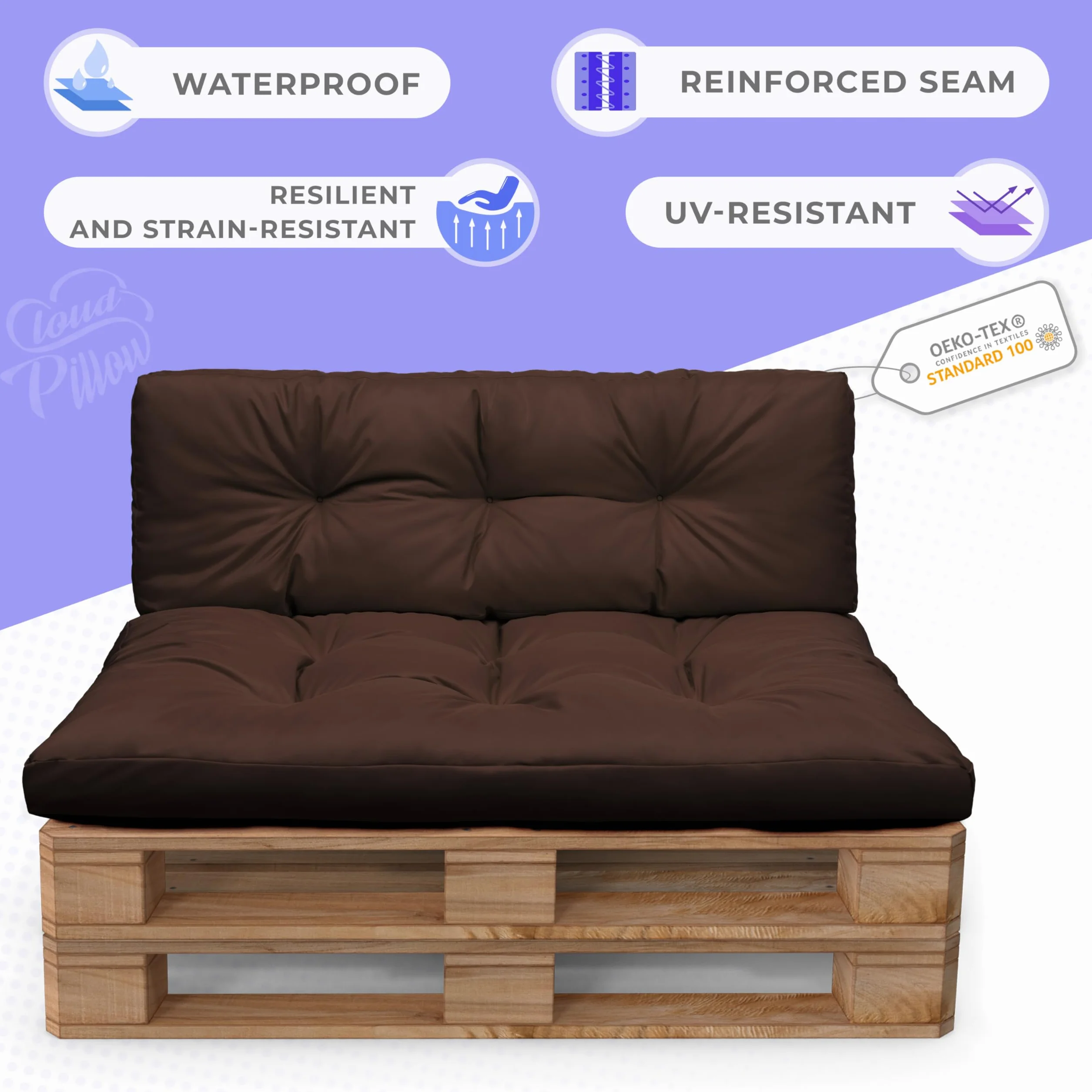 Cloud Pillow Poduszki na siedzisko z palet, do użytku na zewnątrz, wodoszczelne, odporne na ścieranie, z poliestru, przyjemne w dotyku poduszki do siedzenia z palet, 120 x 80 cm