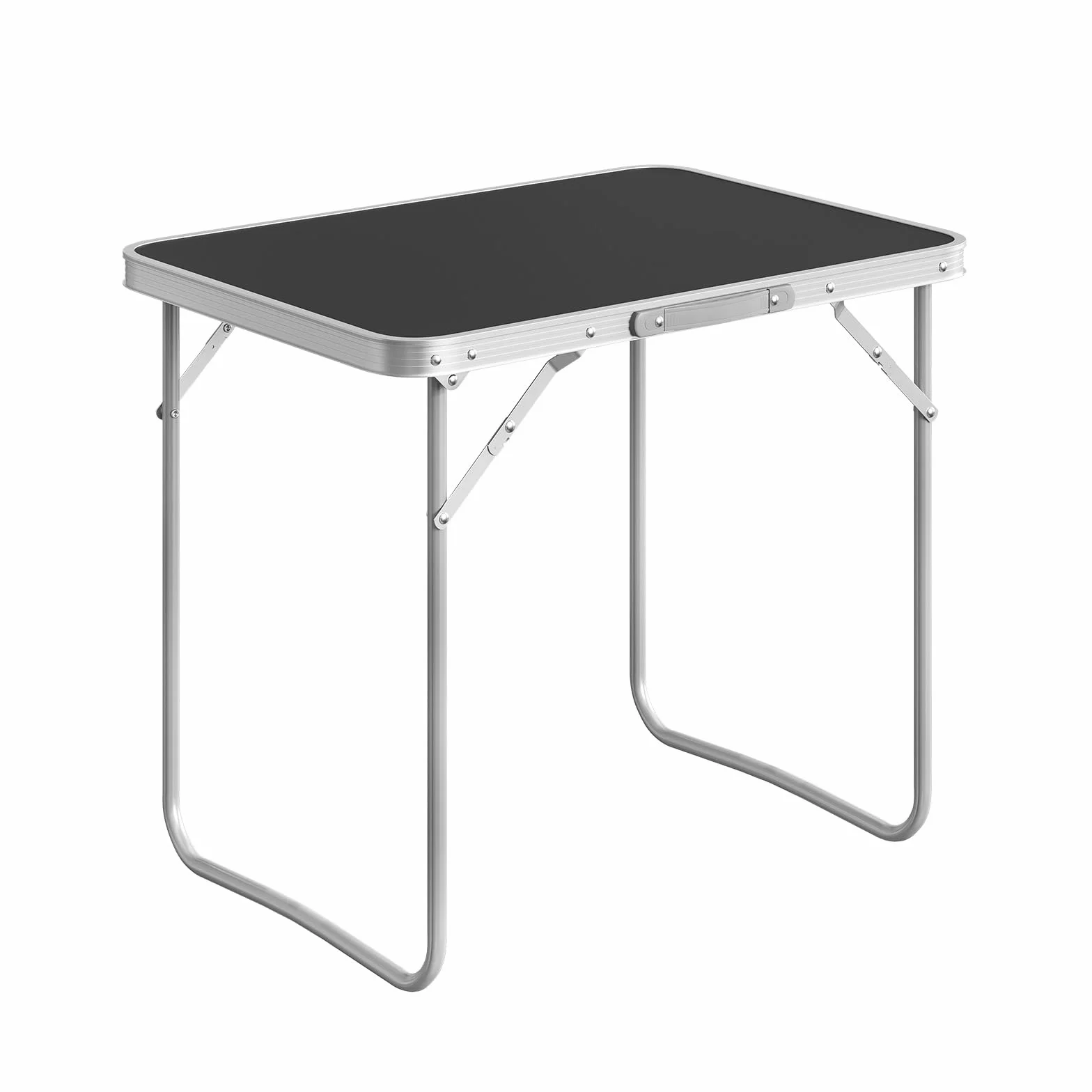 Woltu składany stół kempingowy, stół podróżny z uchwytem, 70 x 50 x 60 cm (dł. x szer. x wys.), składany, stół ogrodowy z aluminium i płyty MDF, na piknik, plażę, na świeże powietrze, czarny,