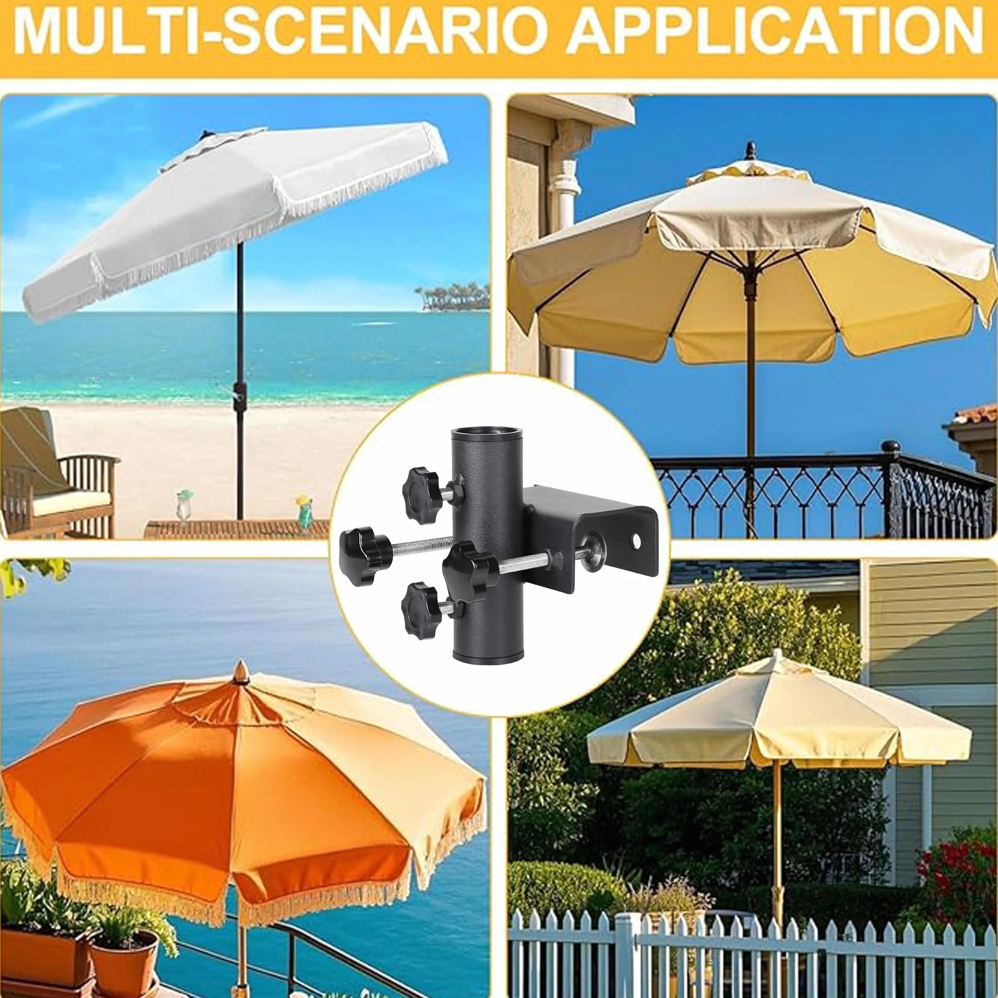 Jiahuade Zacisk do mocowania parasola, stojak na parasol balkonowy, balustrada balkonowa, regulowany stojak na parasol, stojak na parasol, balustrada balkonowa, średnica 23-38 mm, do ogrodu, tarasu