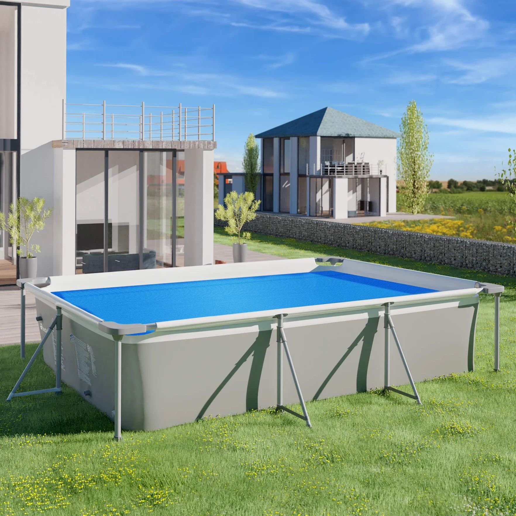 TecTake 800711 plandeka na basen, folia solarna prostokątna, łatwa do przycięcia, niebieska - różne rozmiary (3,66 x 7,32 m | 403105)