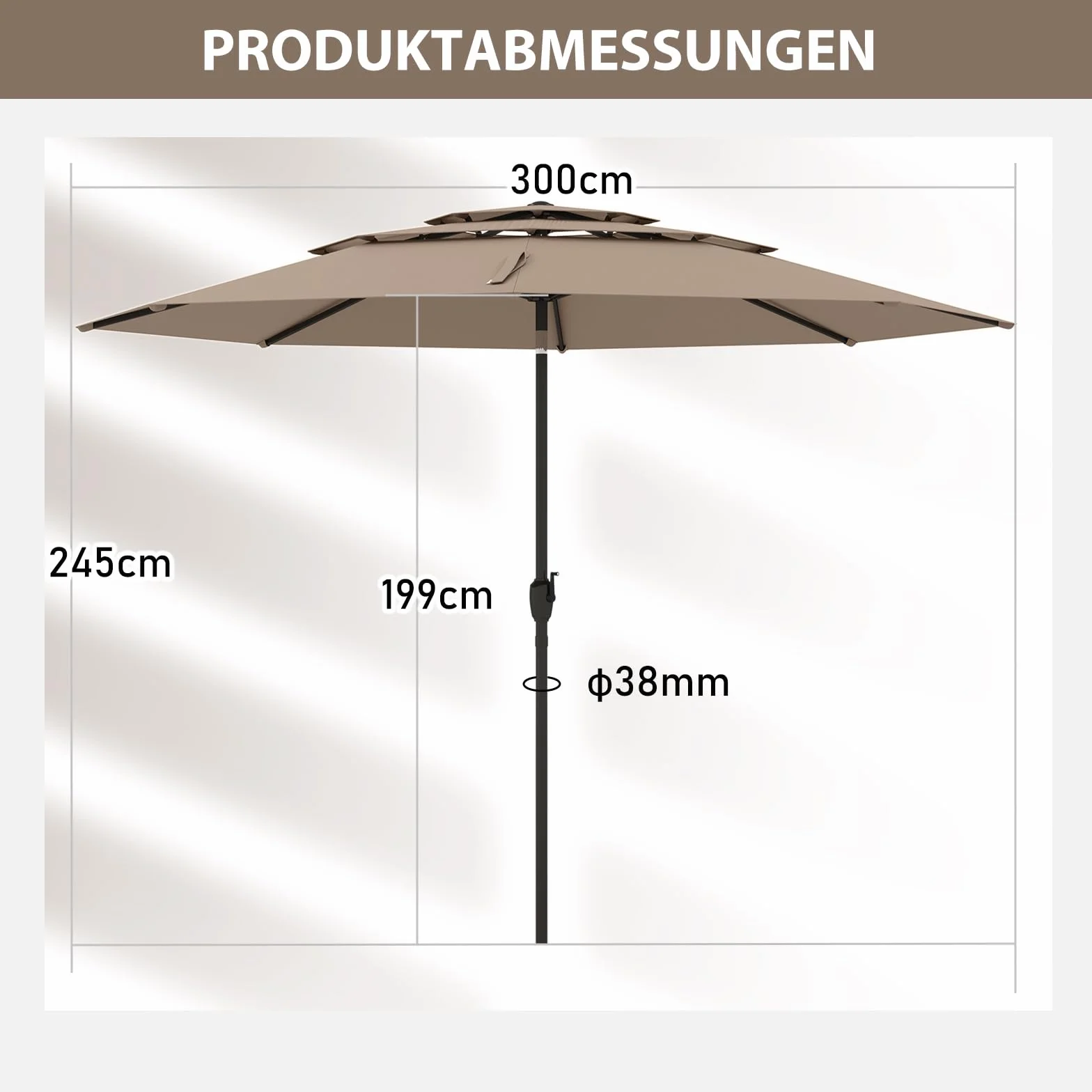 COSTWAY Parasol przeciwsłoneczny, odporny na wiatr, stabilny, 300 cm, parasol ogrodowy z korbą, obustronnie zginany o 45°, ochrona przed promieniowaniem UV, ochrona przed słońcem, na taras, do ogrodu,
