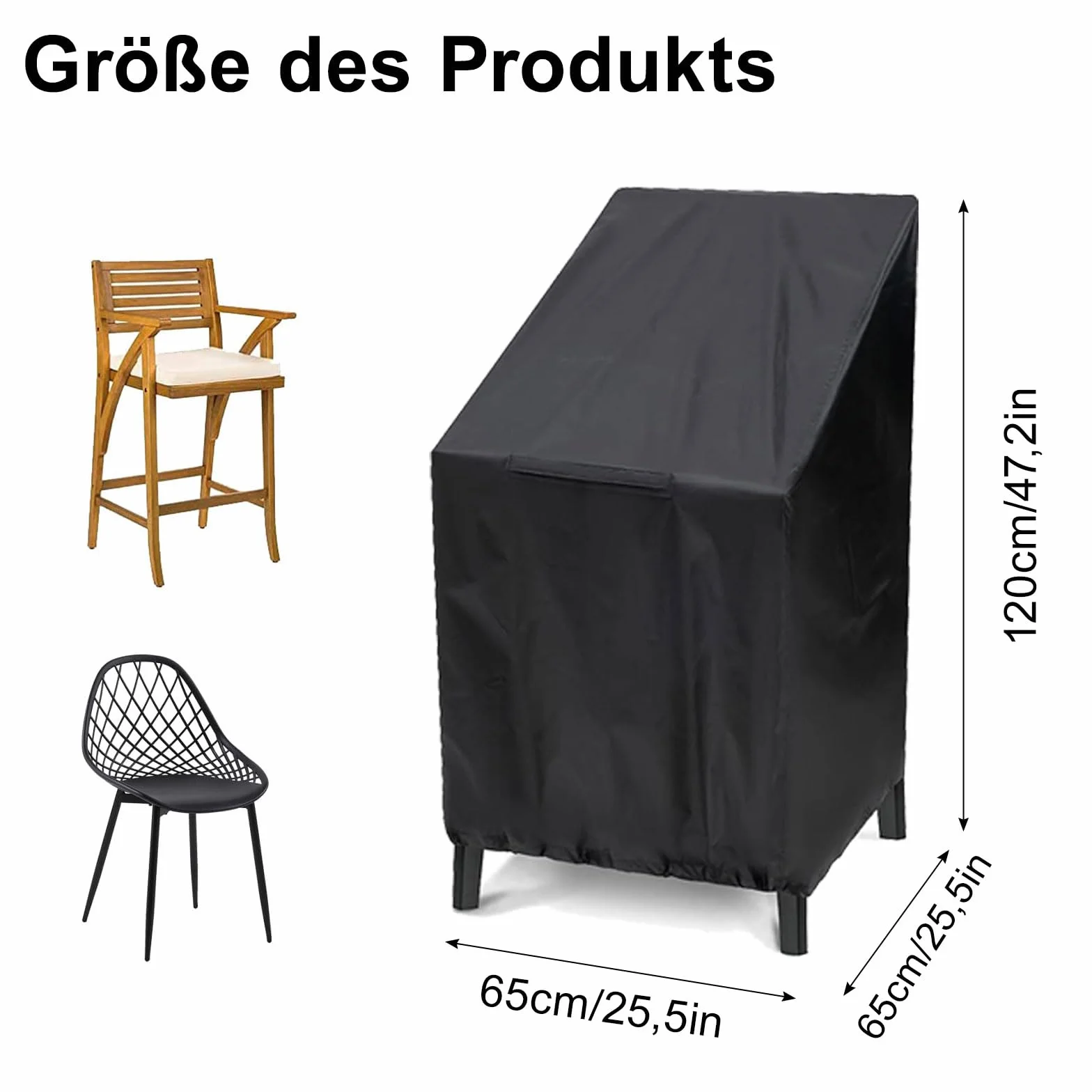 Pokrowiec na krzesło ogrodowe, 65 x 65 x 120 cm, tkanina Oxford 210D, pokrowiec na krzesło, ze sznurkiem, materiały na meble ogrodowe, na fotel, kolor czarny
