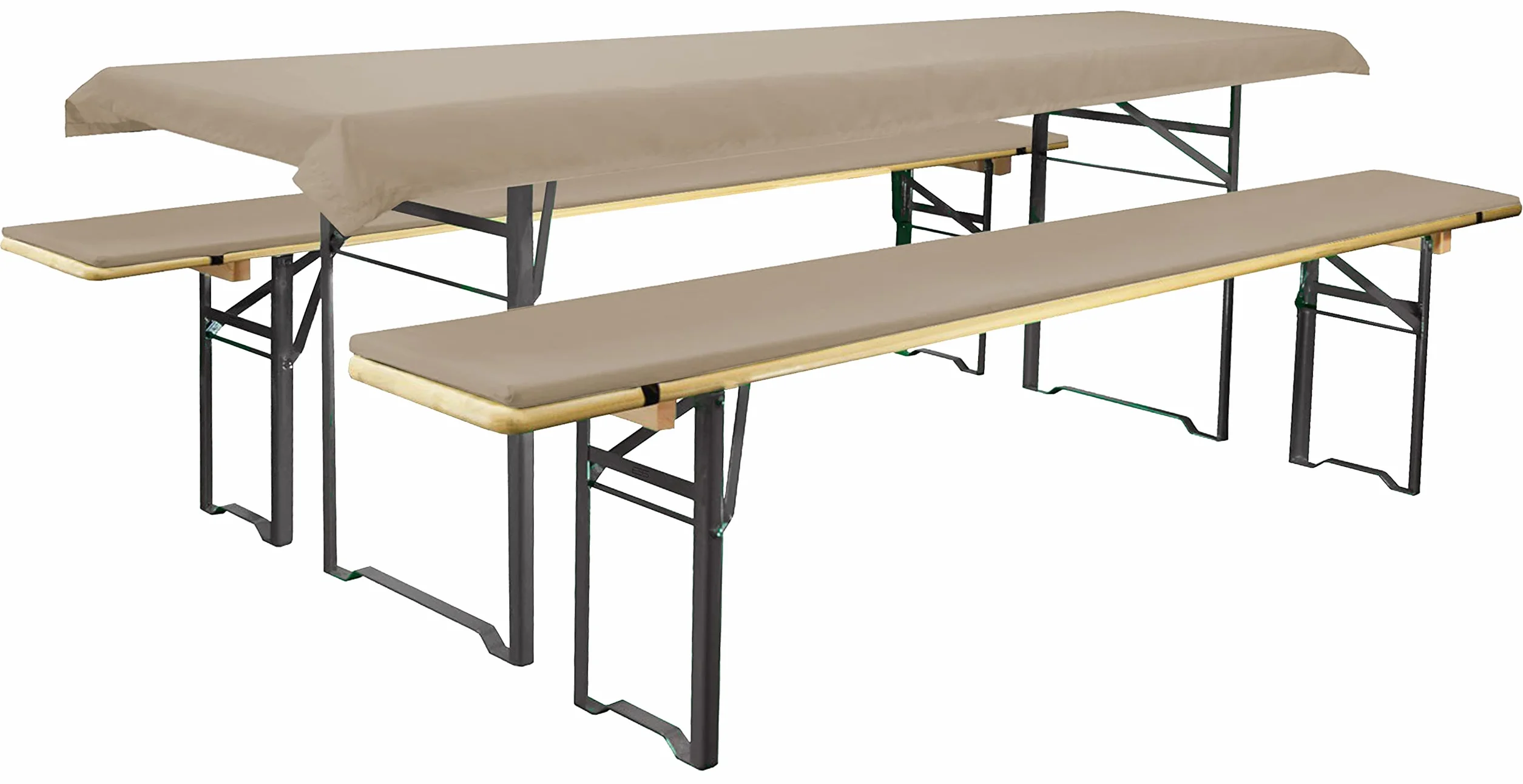 Brandsseller 3-częściowy zestaw mebli piwnych, 2 poduszki na ławki 220 x 25 cm i 1 obrus 240 x 90 cm, idealny na sagre, do ogrodu, na imprezy plenerowe, kolor beżowy