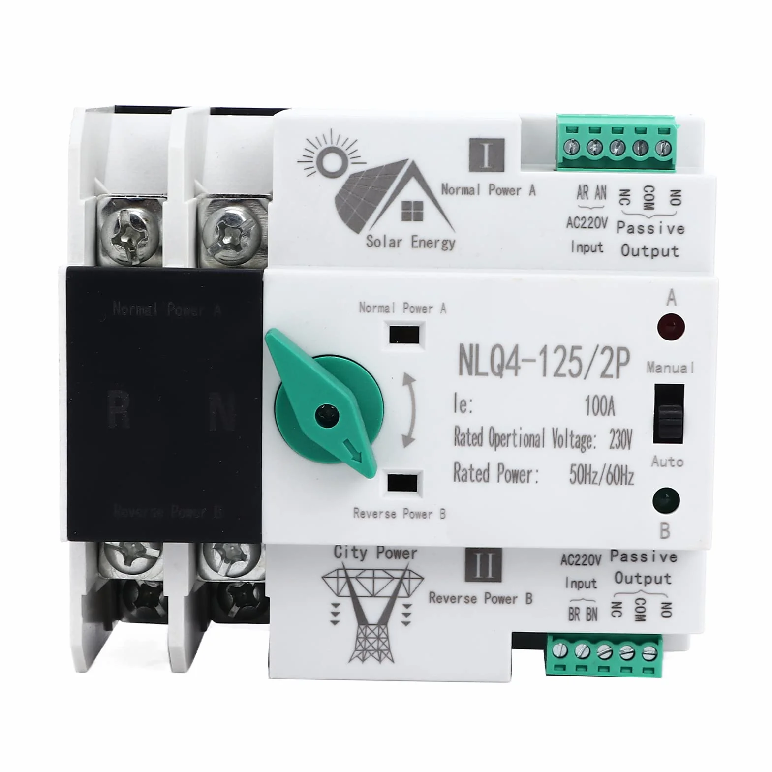 Dual Power automatyczny przełącznik transferowy 230 V 2P 100 A izolacja PC szyna DIN ATS wyłącznik prądu awaryjnego przełącznik sieciowy NLQ4-125/2P do fabryk, centrów handlowych