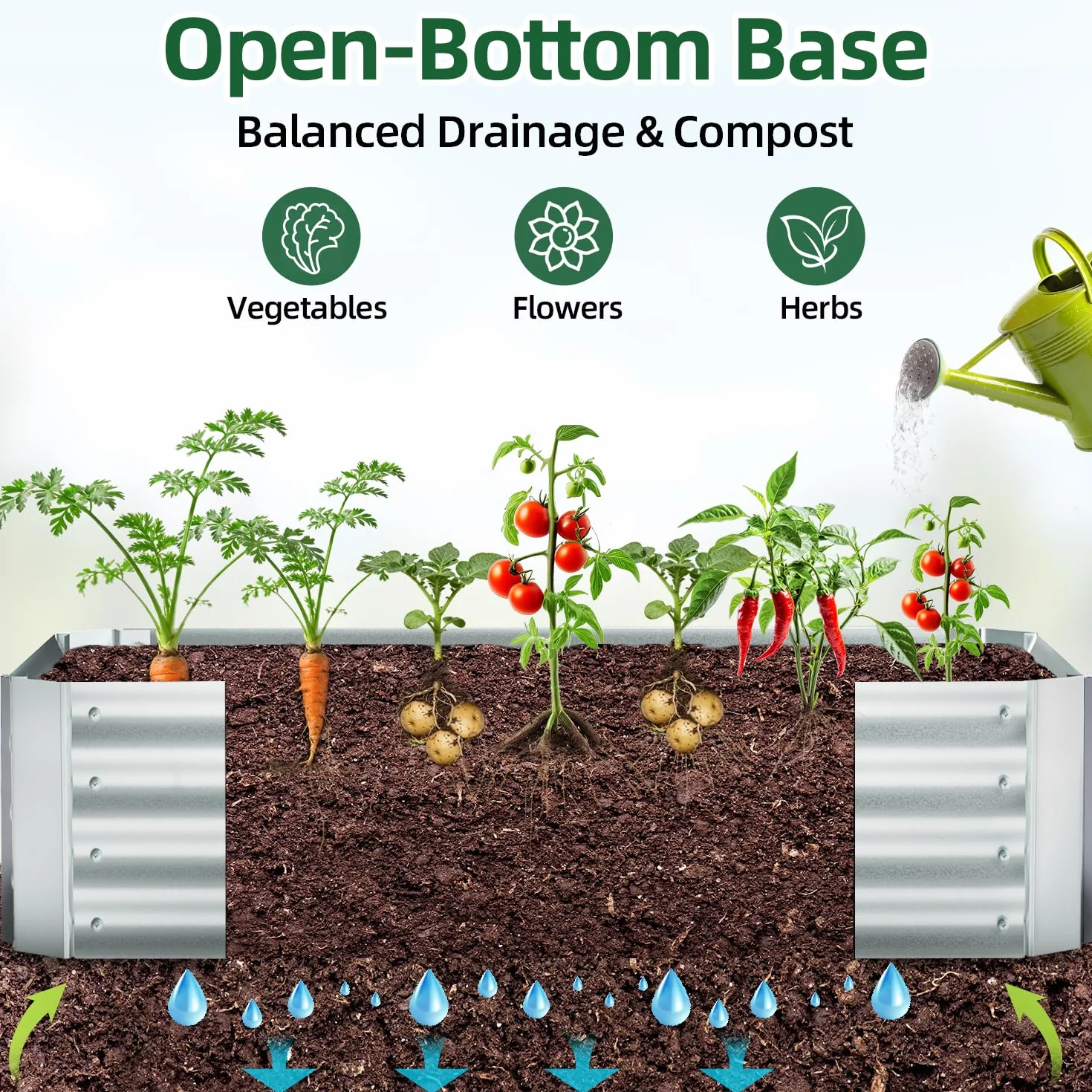 Ohuhu Podwyższona grządka ogrodowa metalowa 122x61x30 cm z osłoną PCV 3-w-1