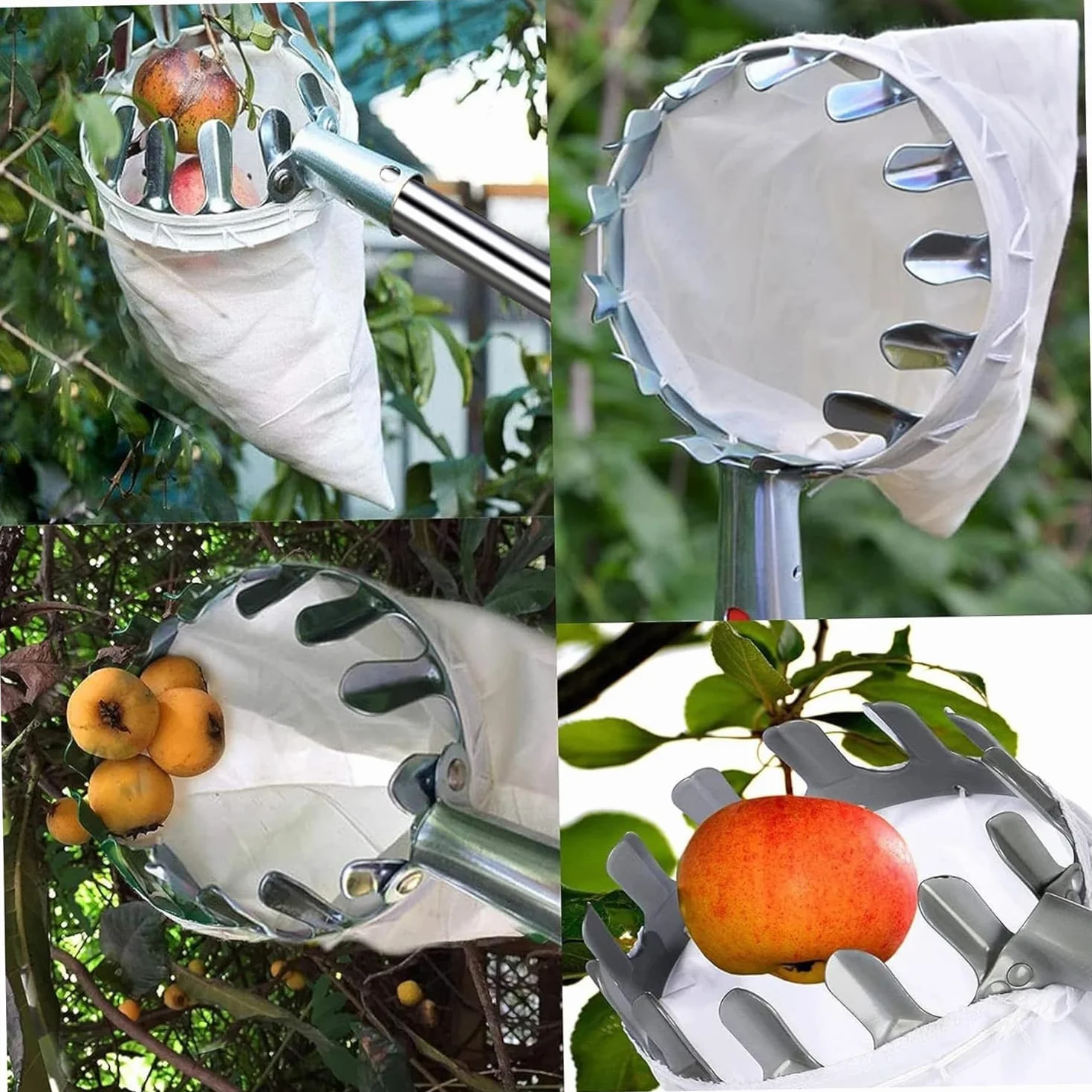 Zbieracz owoców 300 cm z trzonkiem teleskopowym i materiałem, średnica 16 cm, zbieracz do wiśni, zbieracz jabłek, zbieracz owoców, zbieracz owoców do zbierania owoców