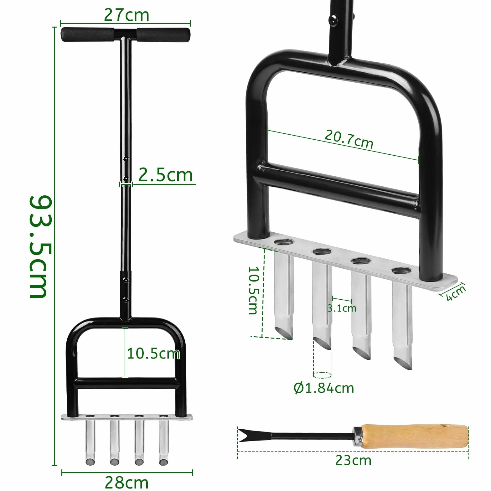 lalago 4-punktowy ręczny rozdrabniacz powietrza, ręczny wertykulator 93 cm, napowietrzanie trawnika widełki widełki kablowe, dzięcioł trawnikowy, rozdrabnianie gleby i ulepszanie trawnika