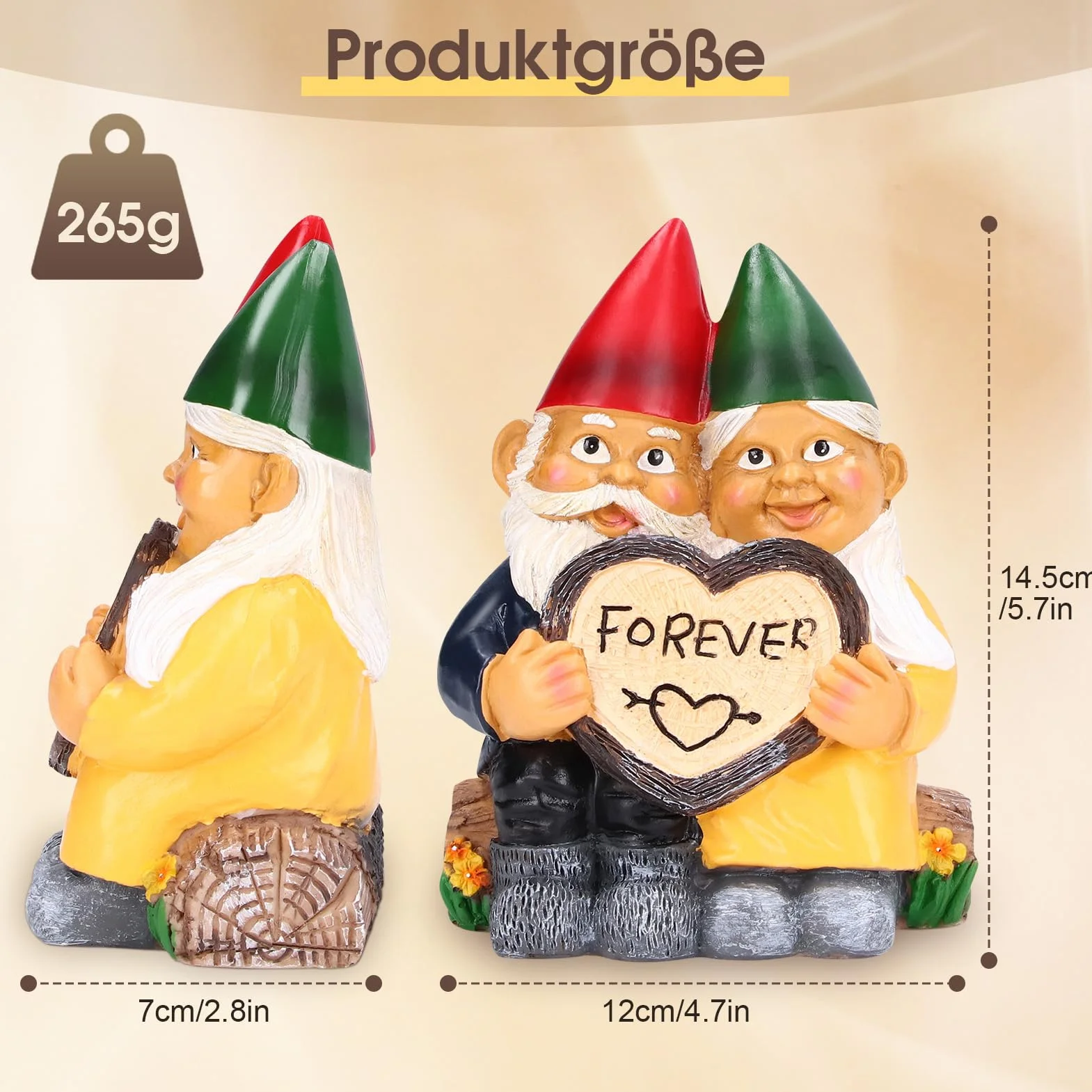 Krasnal ogrodowy, wodoszczelne figurki krasnali ogrodowych, do użytku na zewnątrz, zabawne krasnale ogrodowe, na taras, balkon, dla pary zakochanych w kształcie serca, do domu, na podwórko, figurka z